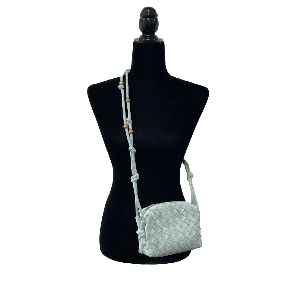 Bottega Veneta Loop Small Intrecciato Crossbody Bag in Washed Teal & Gold Leather - Stylish Shoulder Bag for Women, Perfect for Date Night, Shopping & Travel Accessories