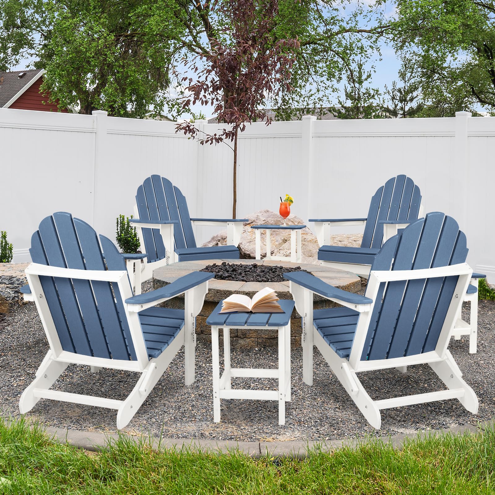 Aoodor 2-Pack Navy Blue HDPE Outdoor All-Weather Folding Adirondack Chairs - Patio, Garden, Backyard, Lawn & Fire Pit Seating - Durable & Comfortable for Relaxing Outdoors