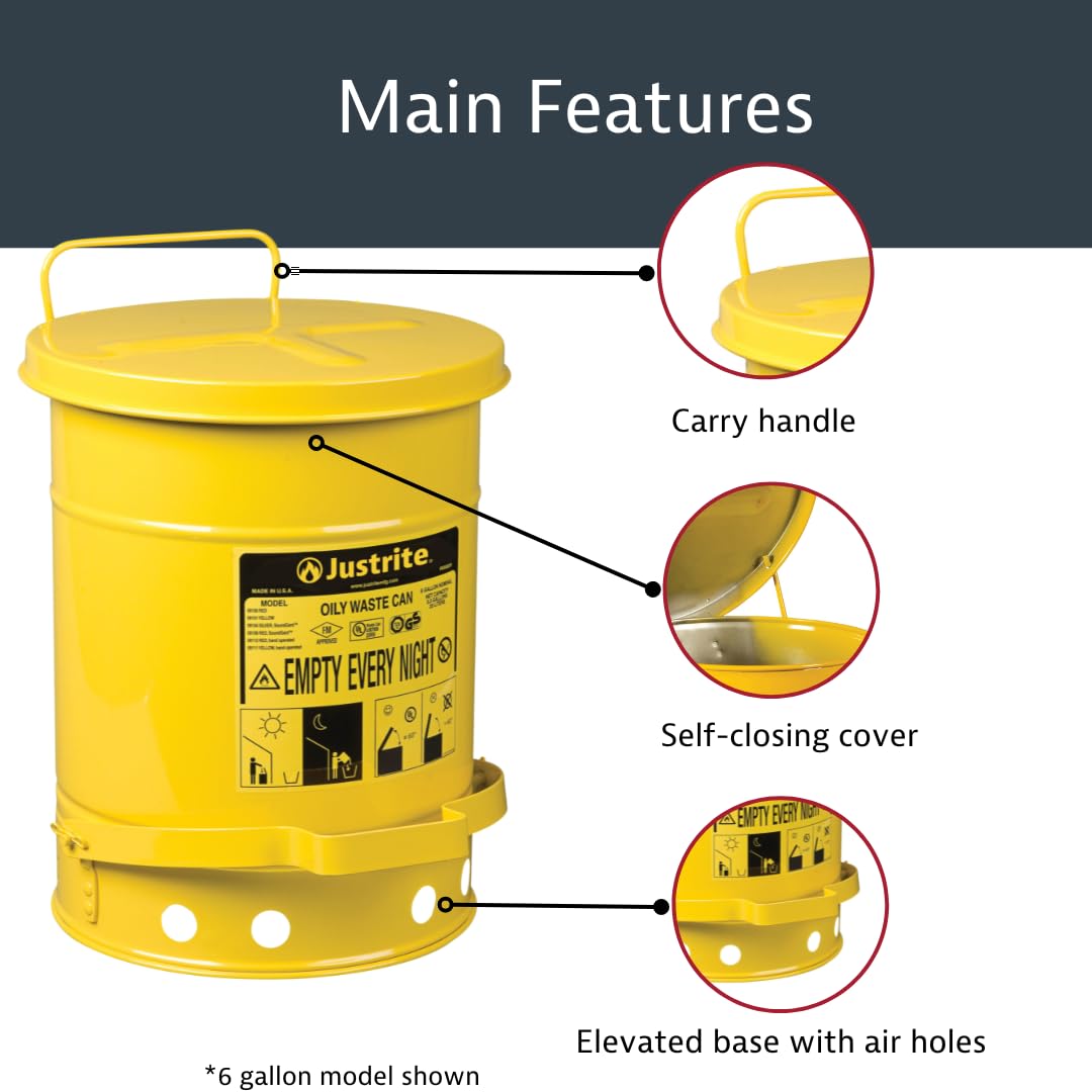 Justrite 6 Gallon Galvanized Steel Oily Waste Can with Foot Pedal | 16
