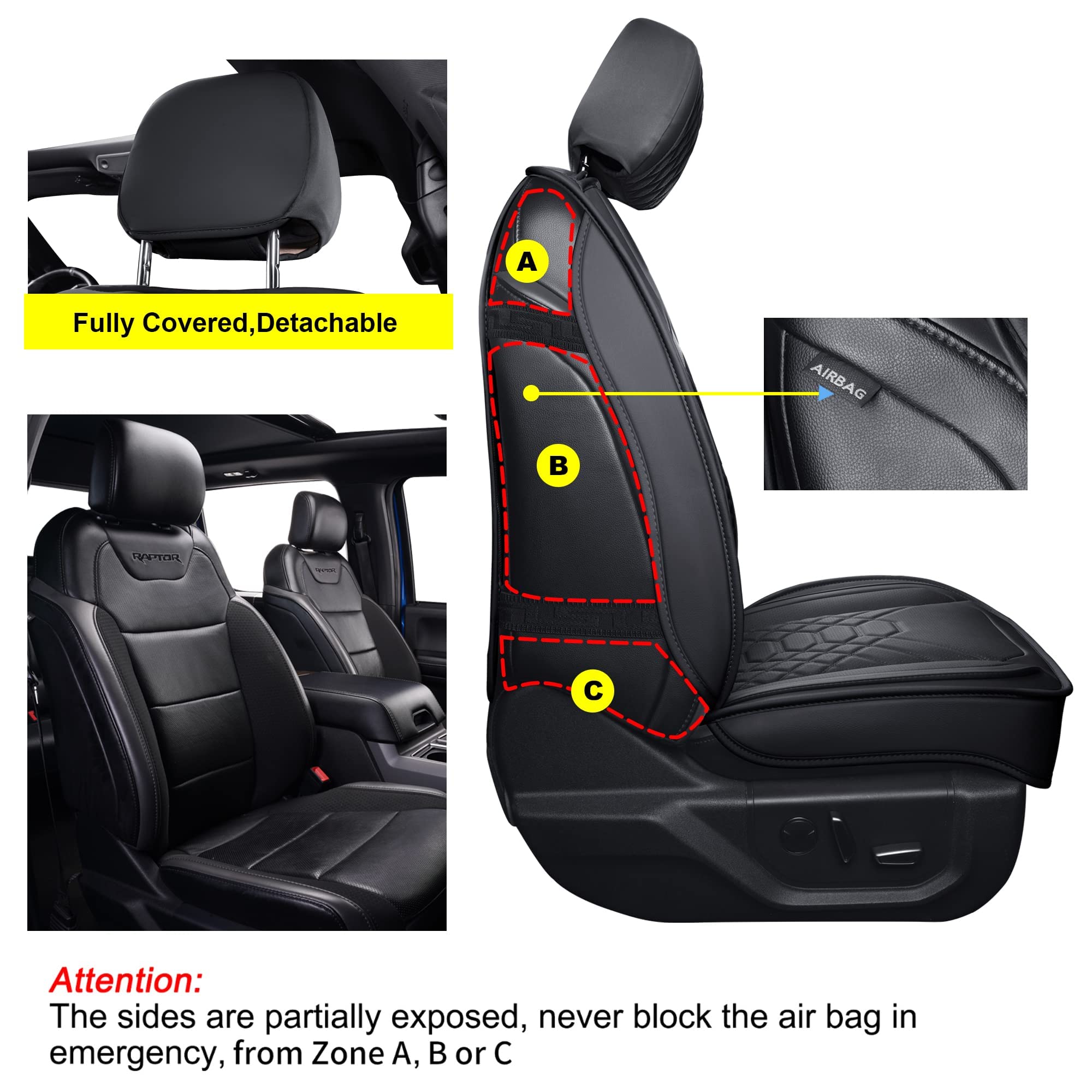 Premium Waterproof Synthetic Leather Seat Covers Full Set for 2013-2021 Dodge RAM 1500/2500/3500 Pickup Trucks - Black Car Seat Protectors for Comfort & Durability | Perfect for Off-Roading, Work Commutes & Family Road Trips