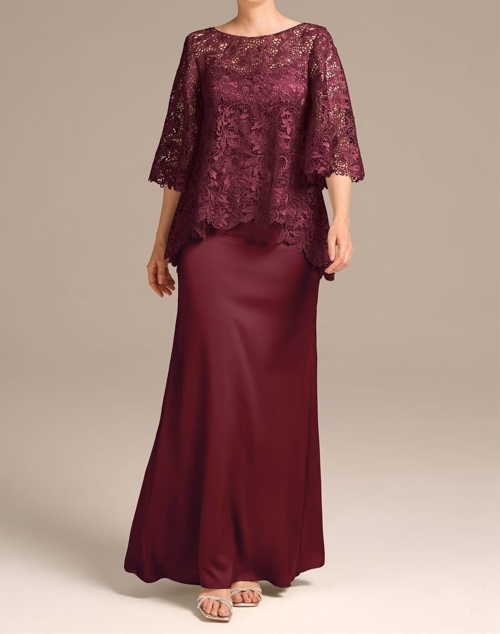 Elegant Long Satin Mother of The Bride Dress with Lace Applique & Jacket - Formal Evening Gown for Wedding Guest, Special Occasions & Black Tie Events