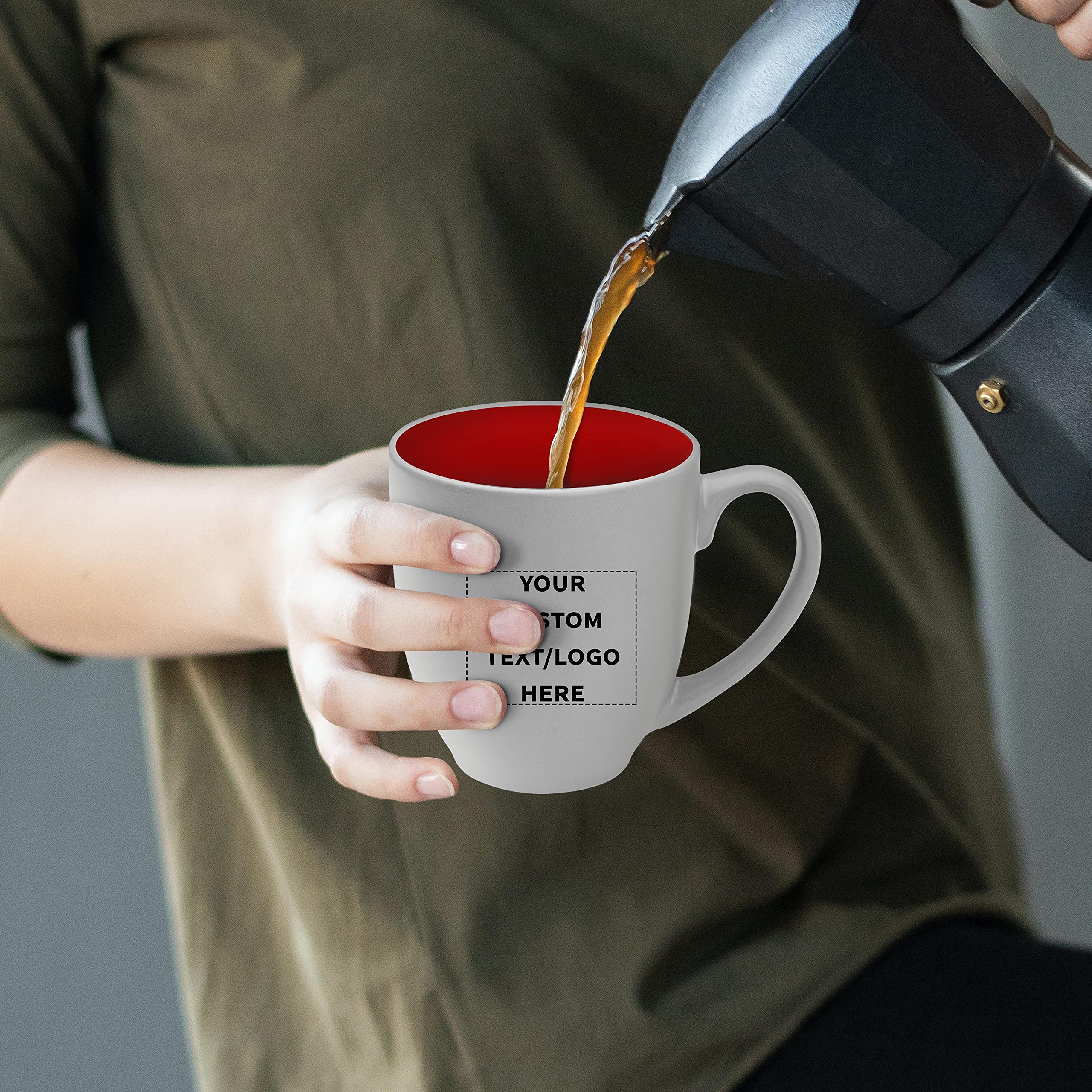 Custom 16oz Two-Tone Coffee Mugs Set of 50 - Personalized Bulk Pop Out Bistro Mugs for Coffee, Hot Cocoa & Beverages - Red - Perfect for Restaurants, Cafes & Corporate Gifts