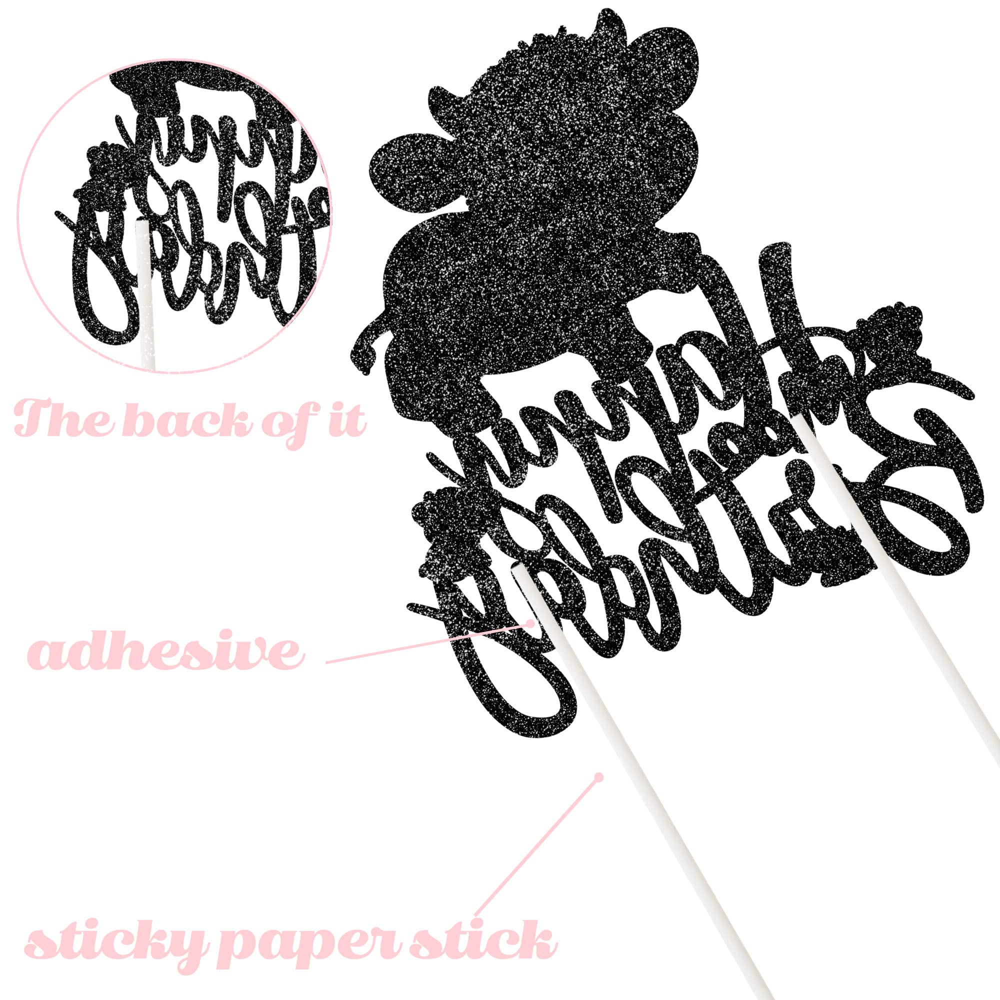 Happy Birthday Cow Cake Topper - Glitter Farm Animal Party Decorations for Kids Birthday, Baby Shower & Zoo Themed Events - Perfect for Farm-Themed Cakes, Cupcakes and Party Desserts