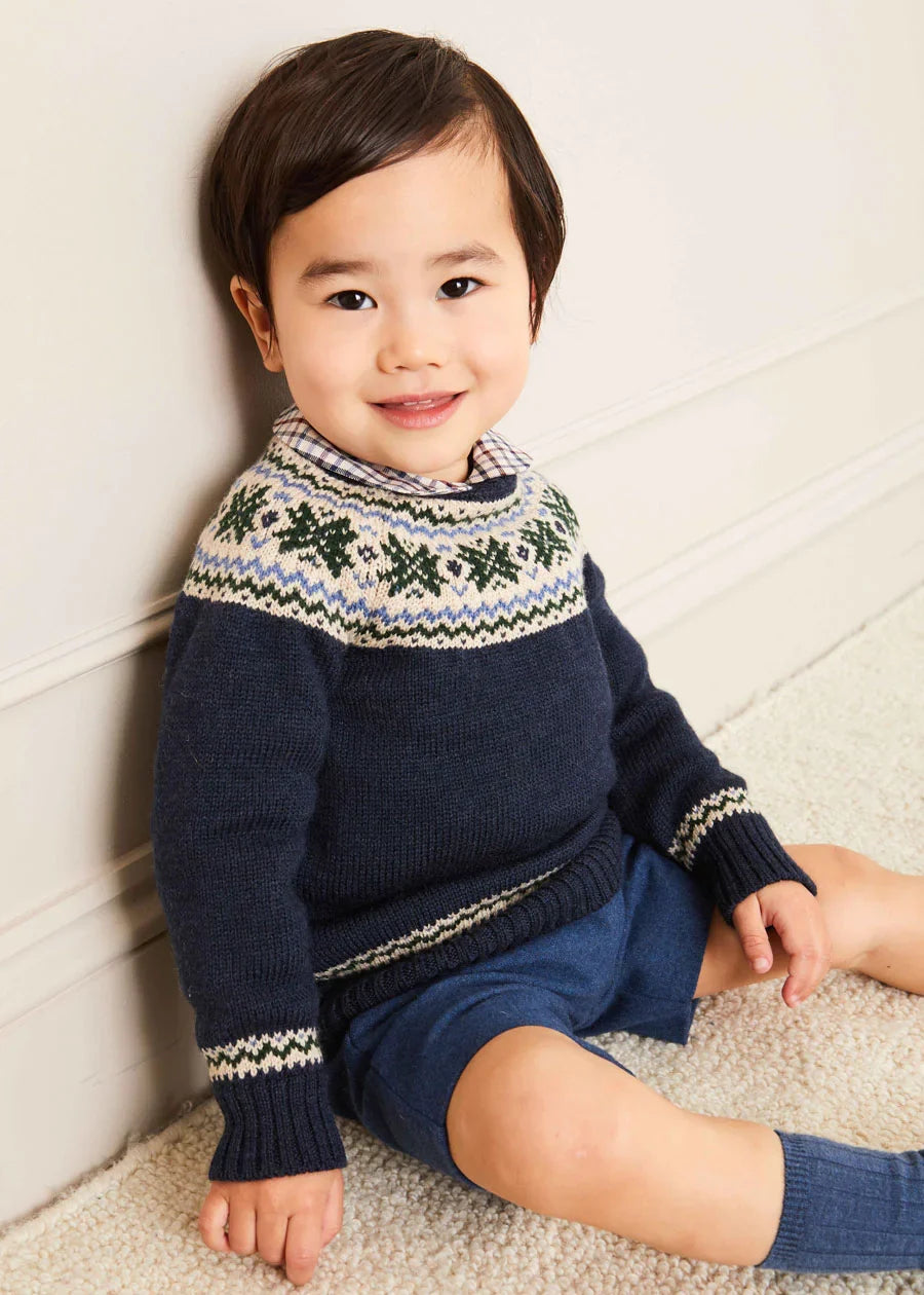 Classic Navy Fair Isle Merino Wool Sweater for Baby Boys - Soft & Warm Winter Knitwear for Newborns & Toddlers - Perfect for Holiday Photos, Family Gatherings & Outdoor Adventures