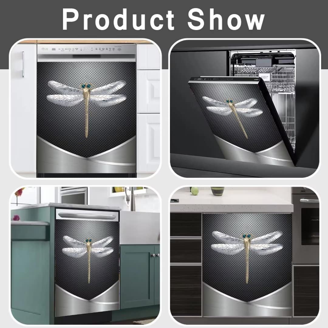 Stainless Steel Dragonfly Dishwasher Magnet Cover - Reusable & Removable Magnetic Panel Decal for Dishwasher & Refrigerator (23