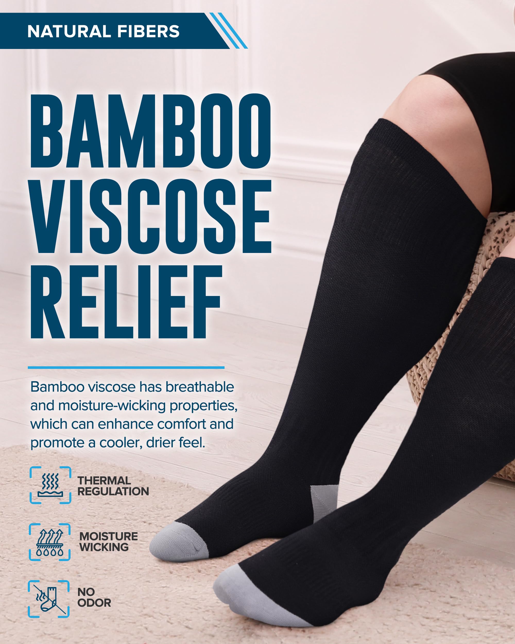 Doctor's Select 3 Pairs Plus Size Compression Socks - Wide Calf Bamboo Viscose Knee High Socks for Women & Men | Extra Support for Swelling, Varicose Veins & Circulation | Perfect for Nurses, Travel & Recovery