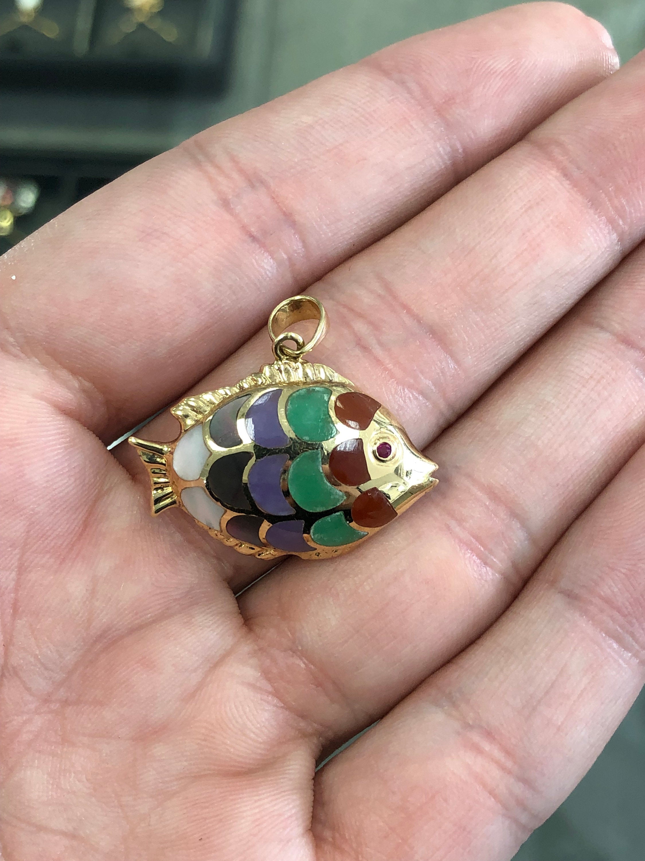14K Gold Nautical Rainbow Fish Enamel Pendant Necklace - Perfect for Beach Vacations, Summer Outfits & Boho Jewelry Collections