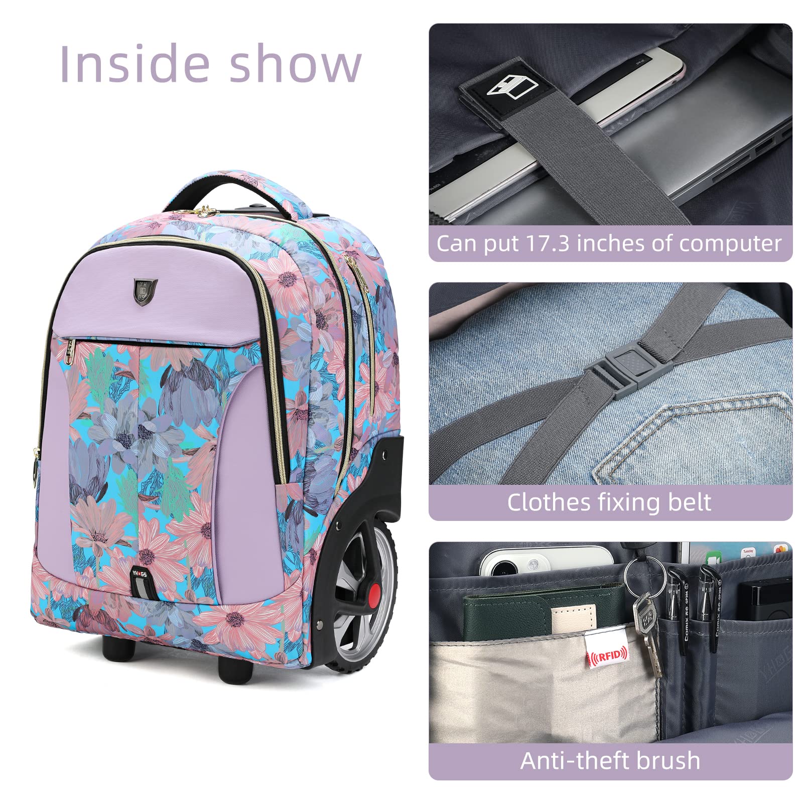 Waterproof Rolling Backpack with Wheels for Business & Travel - 20 Inch Wheeled Laptop Backpack Fits 15.6 Inch Computer - Pink Carry-On Backpack for Commuters, Adults, Women & Men - Perfect for Air Travel, Daily Commute & Office Use