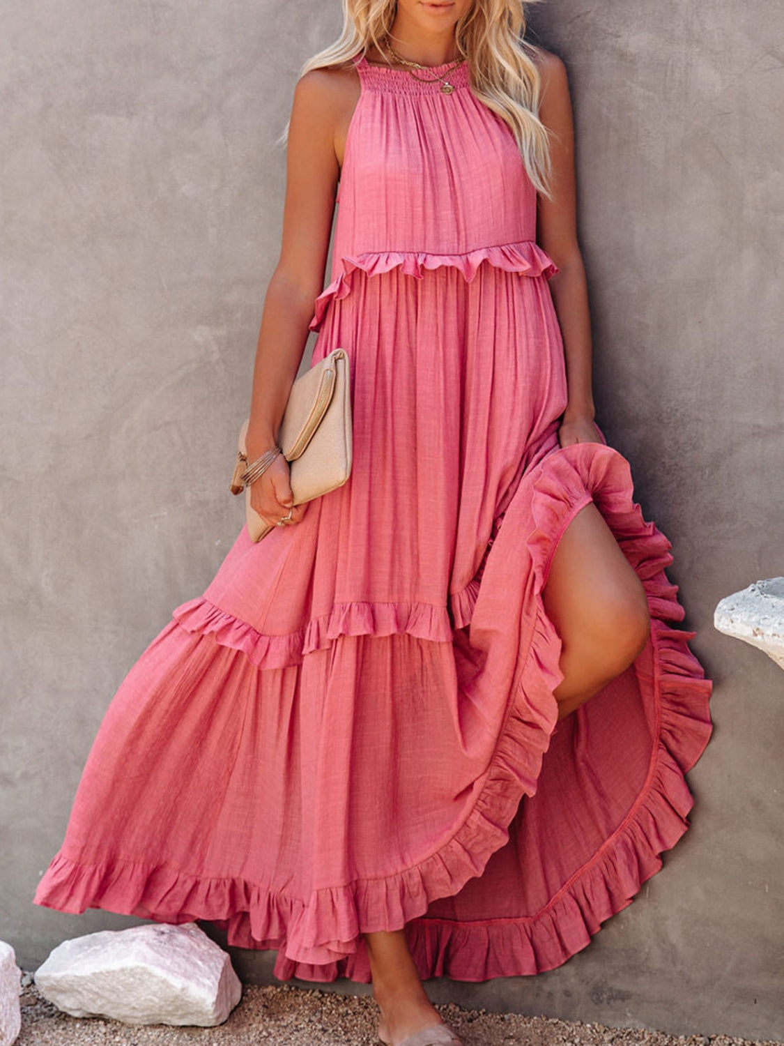 Elegant Ruffled Resort Maxi Dress with Pockets - Perfect for Beach Vacations, Summer Weddings & Tropical Getaways