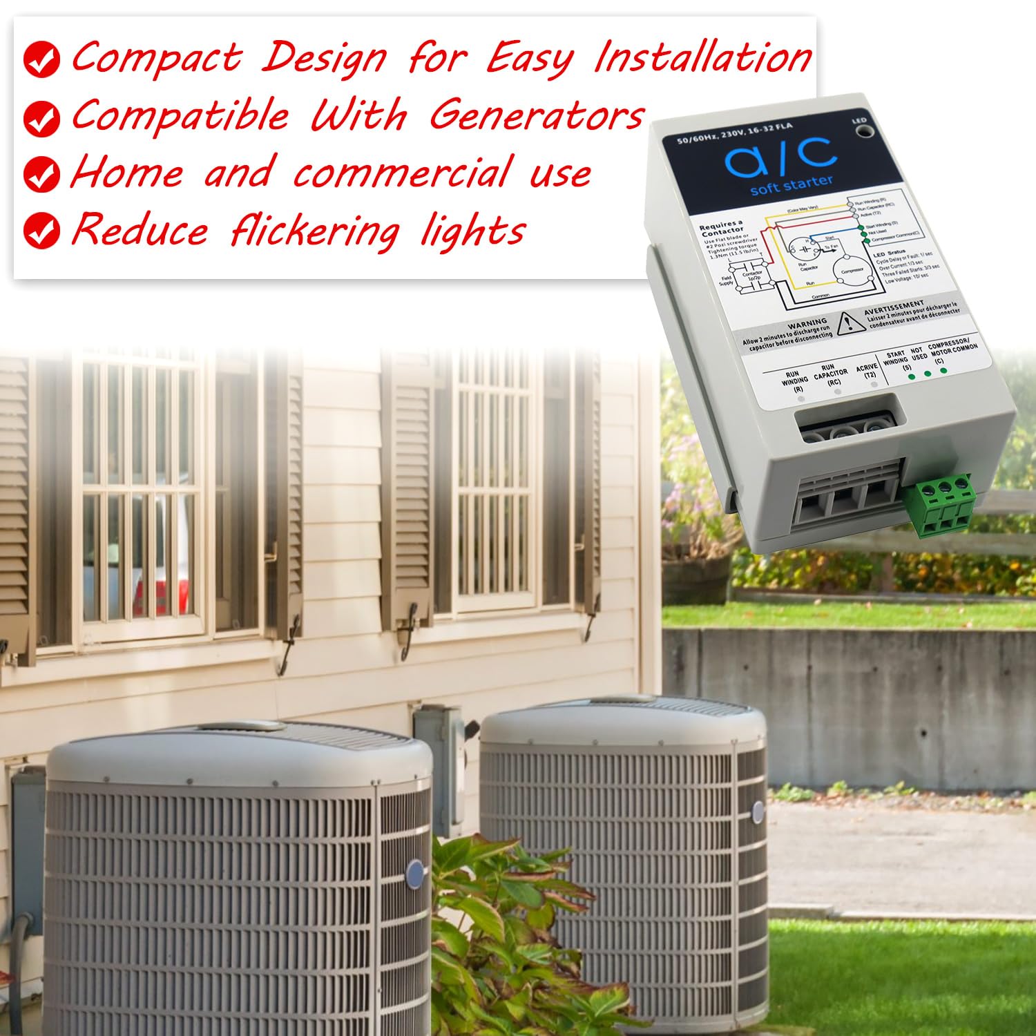 Soft Start for Air Conditioner 4-7 Ton | 240V 16-32A AC Auxiliary Starter with Reverse Motor Protection | Perfect for Residential Use & Generator Compatibility | Reduce Power Surge & Protect HVAC System