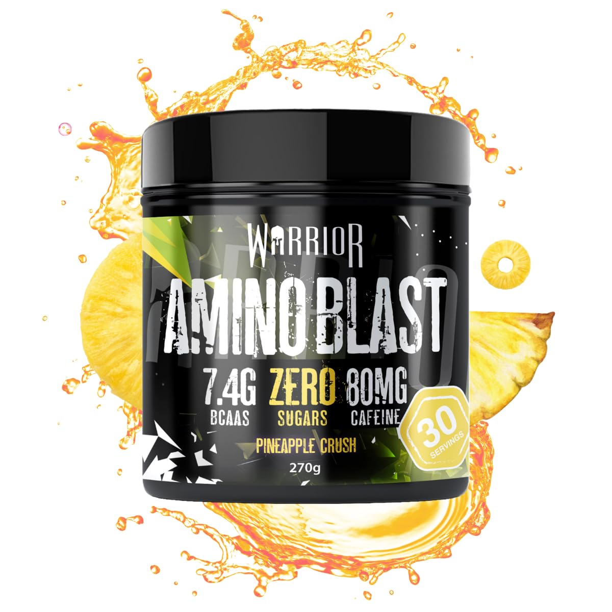 Warrior Amino Blast 270g BCAA Powder - Branched Chain Amino Acids Supplement for Workout & Recovery - Pineapple Crush Flavor Energy Drink (30 Servings) - Pre, Intra & Post Workout Boost for Athletes & Fitness Enthusiasts
