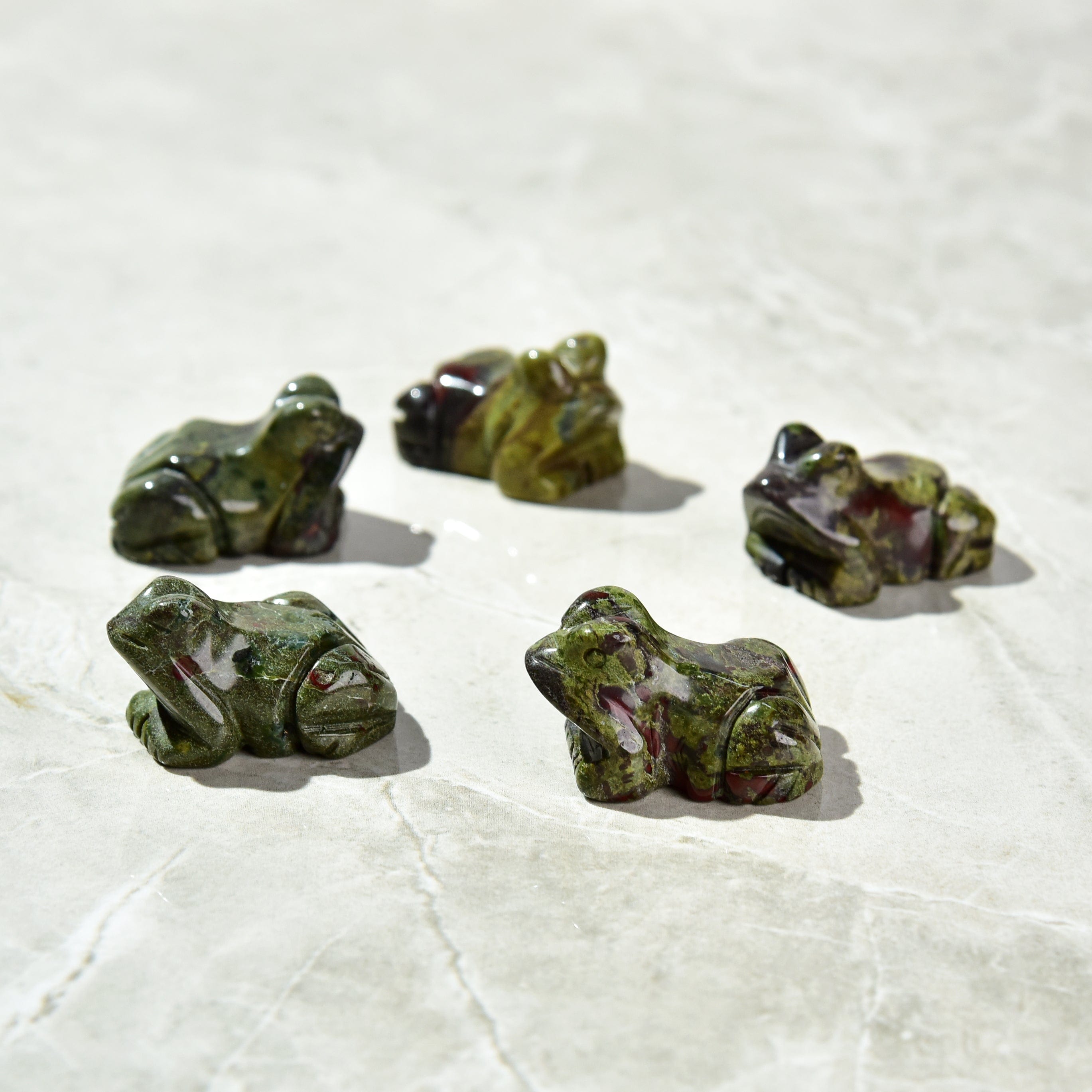 1.5 Inch Natural Bloodstone Frog Carving - Handcrafted Gemstone Sculpture for Home Decor, Feng Shui, and Gift Giving