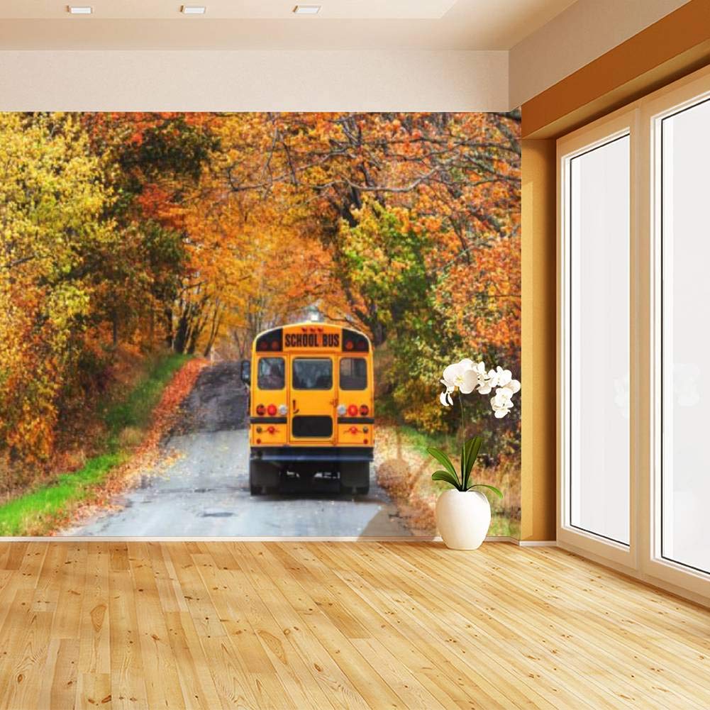 School Bus Peel and Stick Wallpaper - Self-Adhesive Removable Wall Mural for Kids Room, Nursery, Classroom Decor - Large Vinyl Wall Sticker for Home, Office & Playroom Decoration