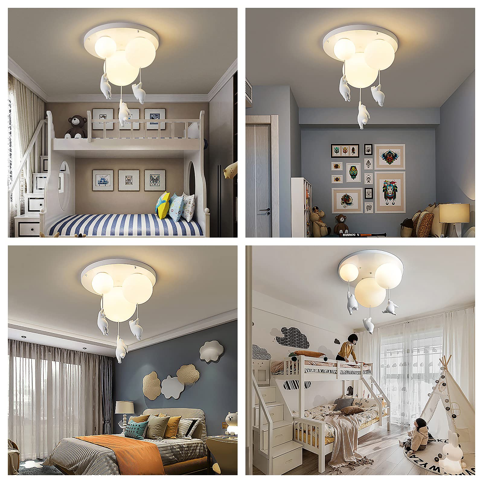Adorable Cartoon Bear Flush Mount Ceiling Light with White Glass Shade - Cute Nursery Lighting for Kids Bedroom, Playroom, Boys & Girls Room, Living Room Decor | Perfect for Children's Spaces and Cozy Home Ambiance