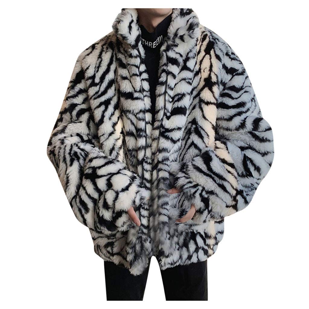 Men's Leopard Print Winter Warm Faux Fur Overcoat - Stylish Wool-Lined Coat for Cold Weather | Perfect for Outdoor Activities & Fashionable Winter Outfits