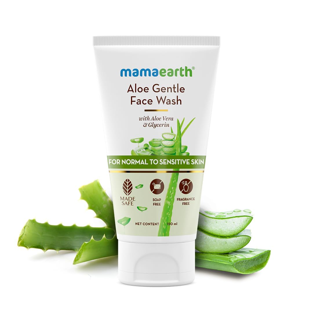 Mama'Earth Aloe Vera & Glycerin Gentle Face Wash for Sensitive Skin - 150ml (Pack of 2) | Hydrating & Soothing Cleanser for Dry to Normal Skin | Daily Skincare Routine & Travel Essential