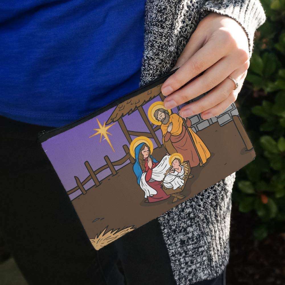 Nativity Scene Makeup Bag - Baby Jesus, Mary & Joseph Christmas Cosmetic Pouch for Christian Bible Study & Holiday Travel