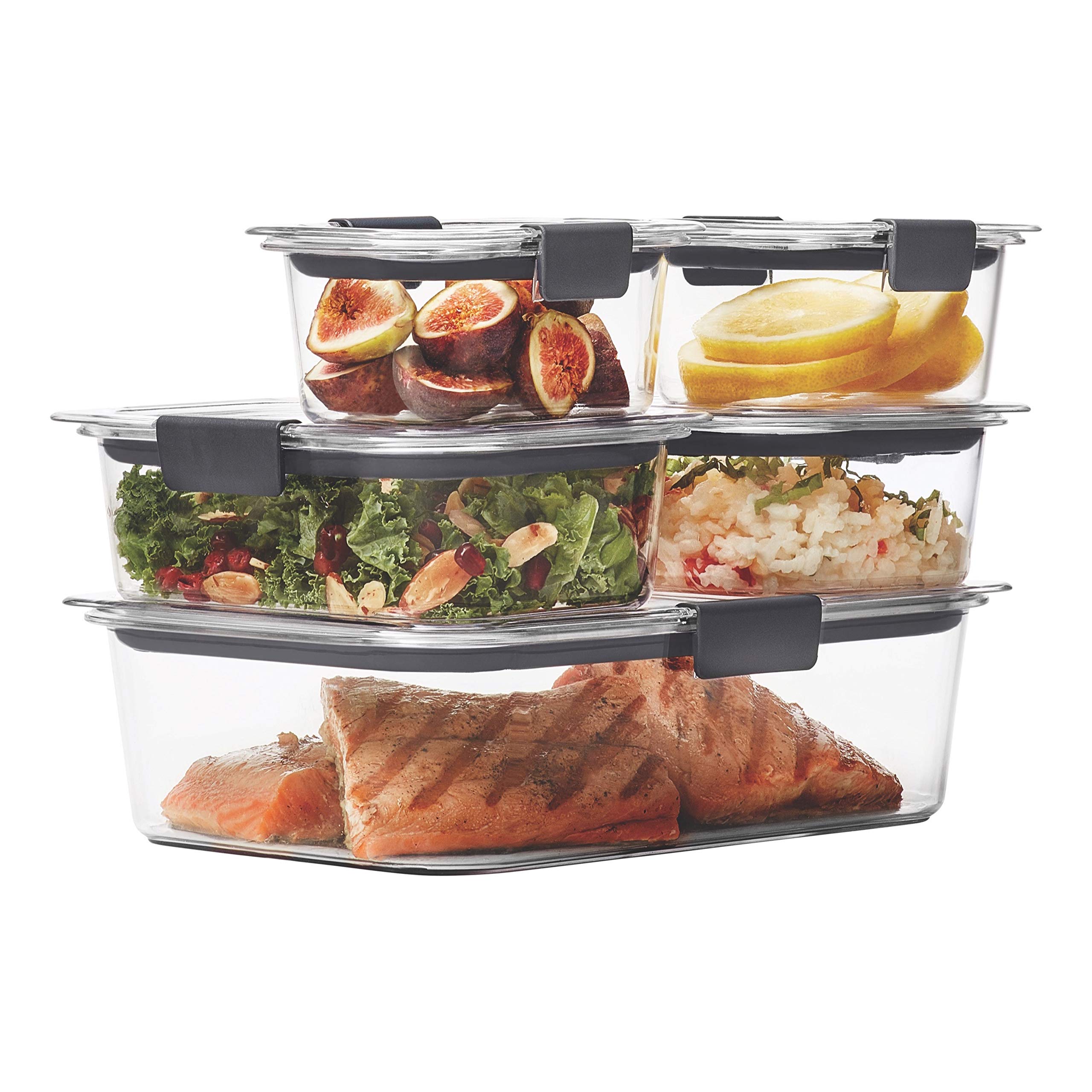 Rubbermaid Brilliance Leak-Proof BPA-Free Food Storage Containers Set of 5 (10-Piece) - Airtight Plastic Containers for Meal Prep, Leftovers & Pantry Organization | Stain Resistant & Dishwasher Safe