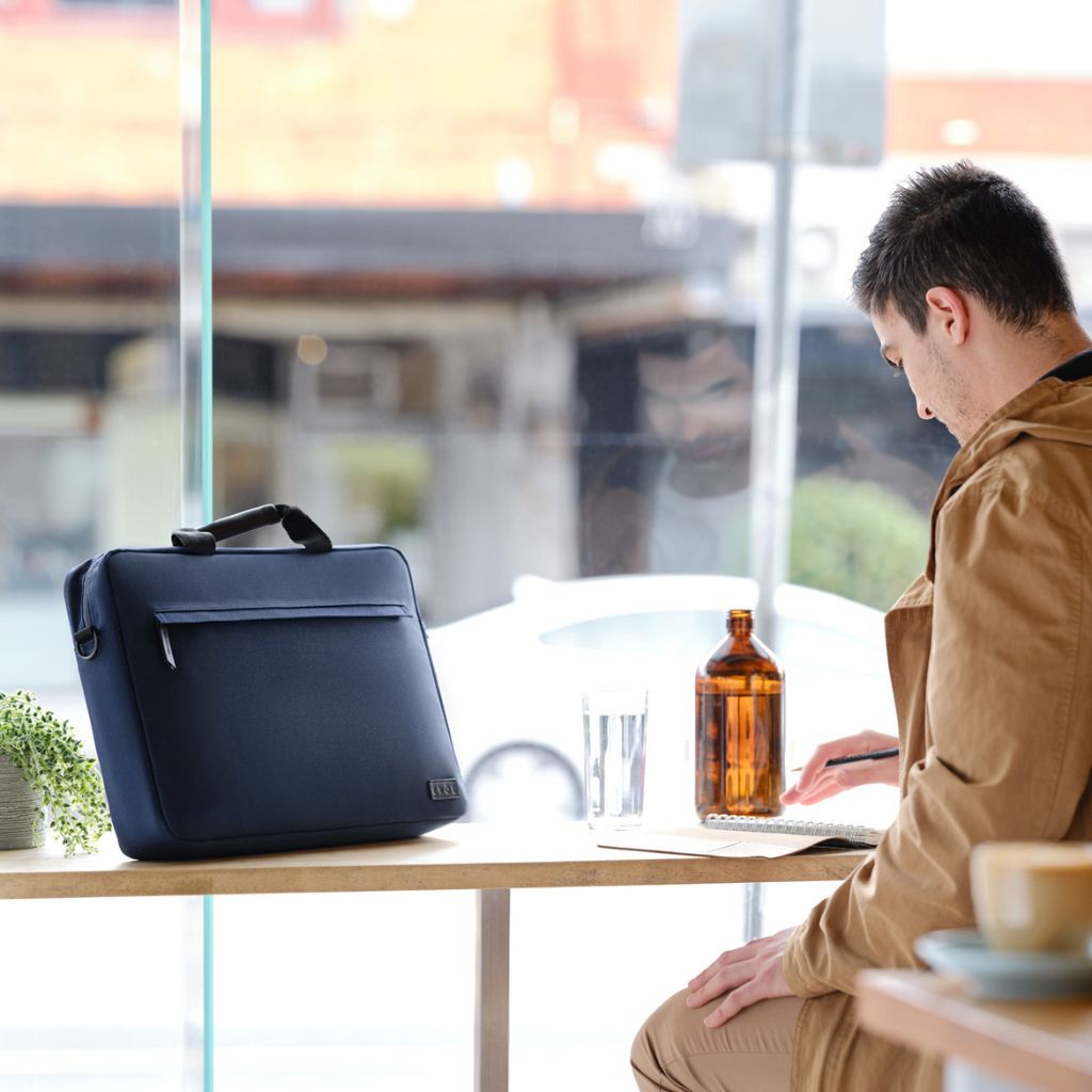 Evol 15.6 Inch Laptop Briefcase Shoulder Bag - Eco-Friendly Recycled Material Navy Blue - Perfect for Business Travel & Office Commute