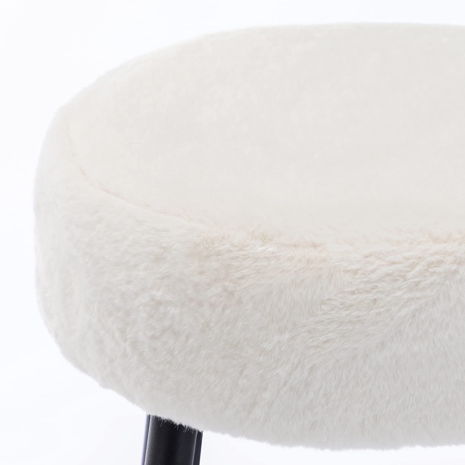DUHOME Round Faux Fur Bar Stools Set of 2 - 30 Inch Height Upholstered Dining Chairs with Golden Footrest for Kitchen Island, Coffee Shop, Home Bar & Balcony - White Faux Fur Stools for Modern & Cozy Decor