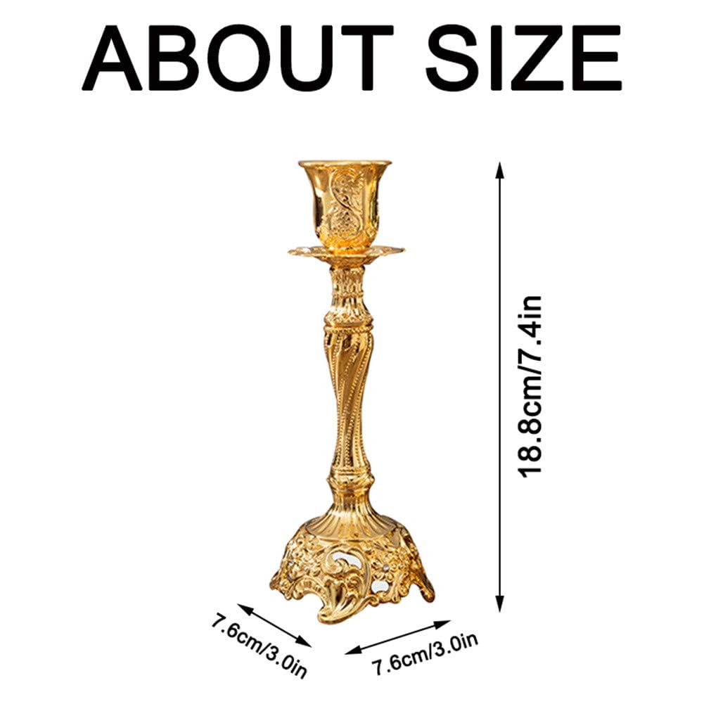 Luxury Gold Candlestick Holders Set of 2 - Elegant Taper Candle Holders for Wedding, Christmas, Shabbat & Home Decor - 7.4 Inch Tall Candle Centerpiece for Dining Table, Mantel & Holiday Decorations