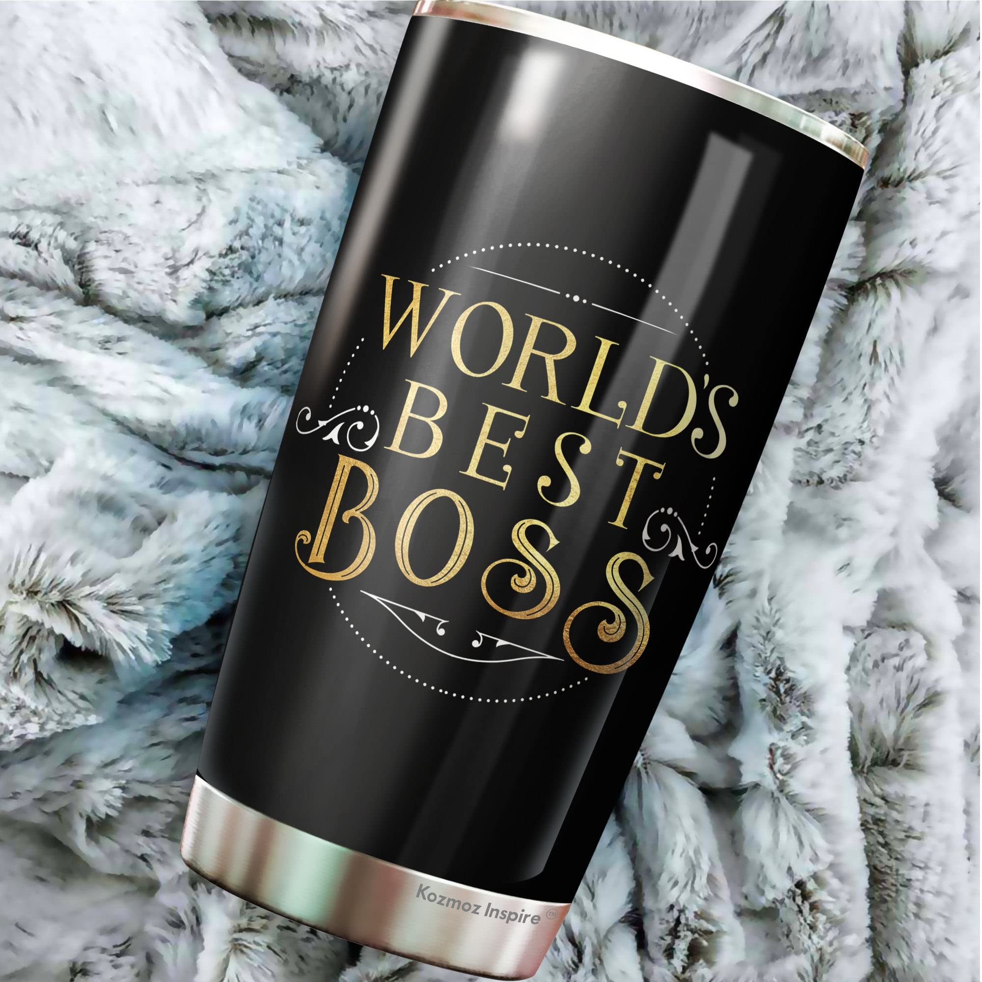 Kozmoz Inspire World's Best Boss 20Oz Stainless Steel Tumbler - Funny Coffee Mug Gift for Women, Men, Managers - Perfect for Office, Birthday, Retirement & Appreciation Gifts