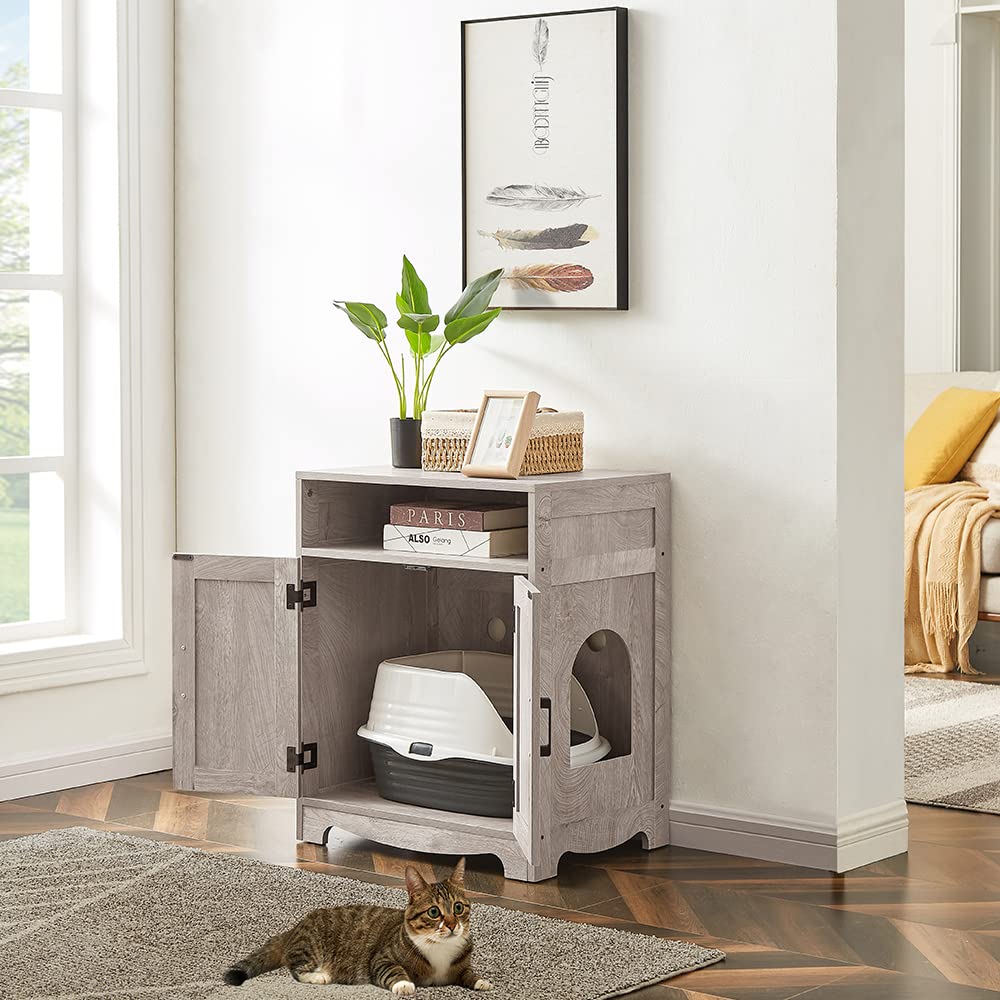 beeNbkks Wooden Cat Litter Box Furniture - Hidden Litter Box Enclosure with Washroom | Indoor Cat House Nightstand End Table & Pet Crate Cabinet | Perfect for Small Spaces, Living Rooms & Bedrooms