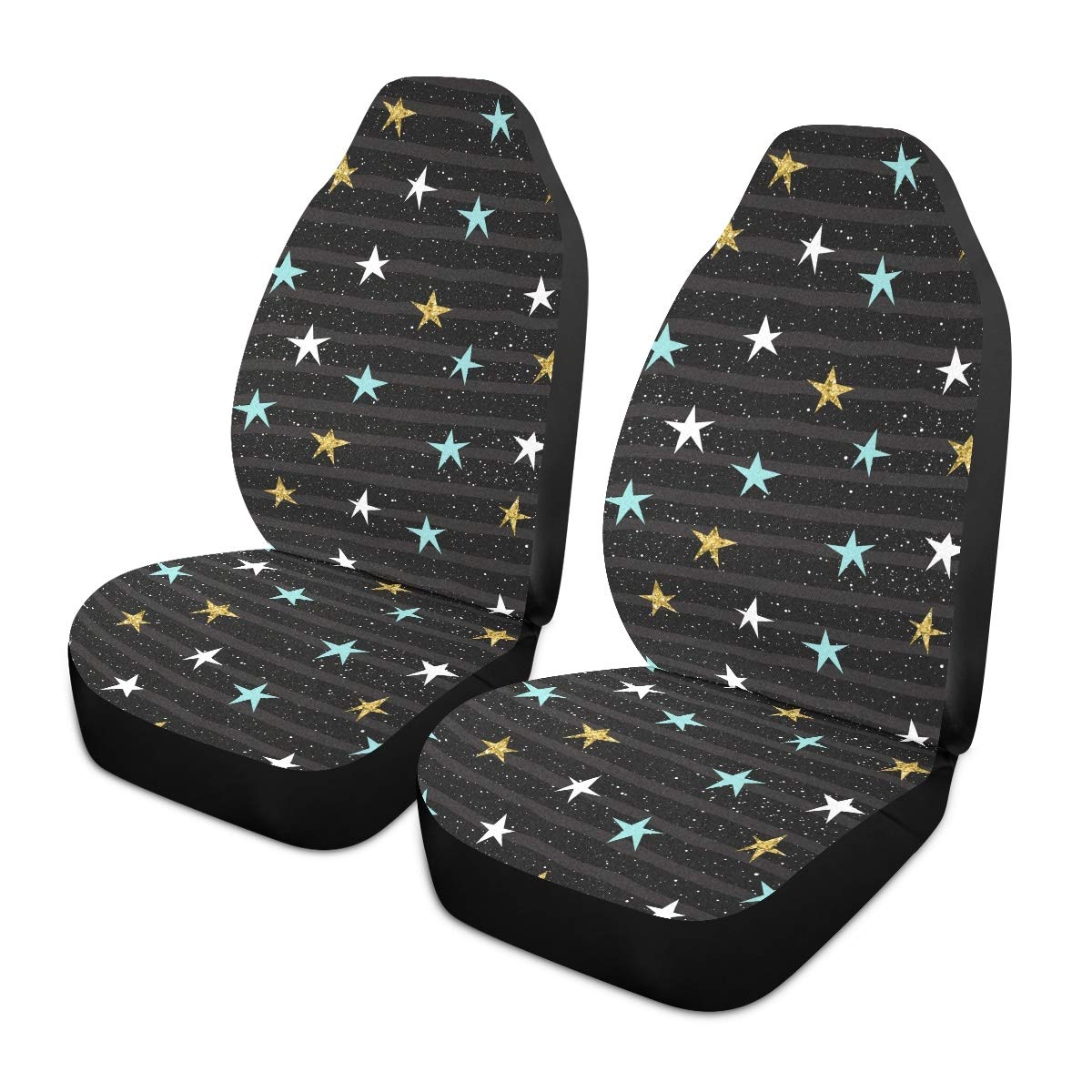 Universal Car Seat Covers for Front Seats - Premium Star Gold Blue Car Interior Decor | Women's Driver Seat Protector for SUV & Sedan | Perfect for Commuting, Road Trips & Car Protection