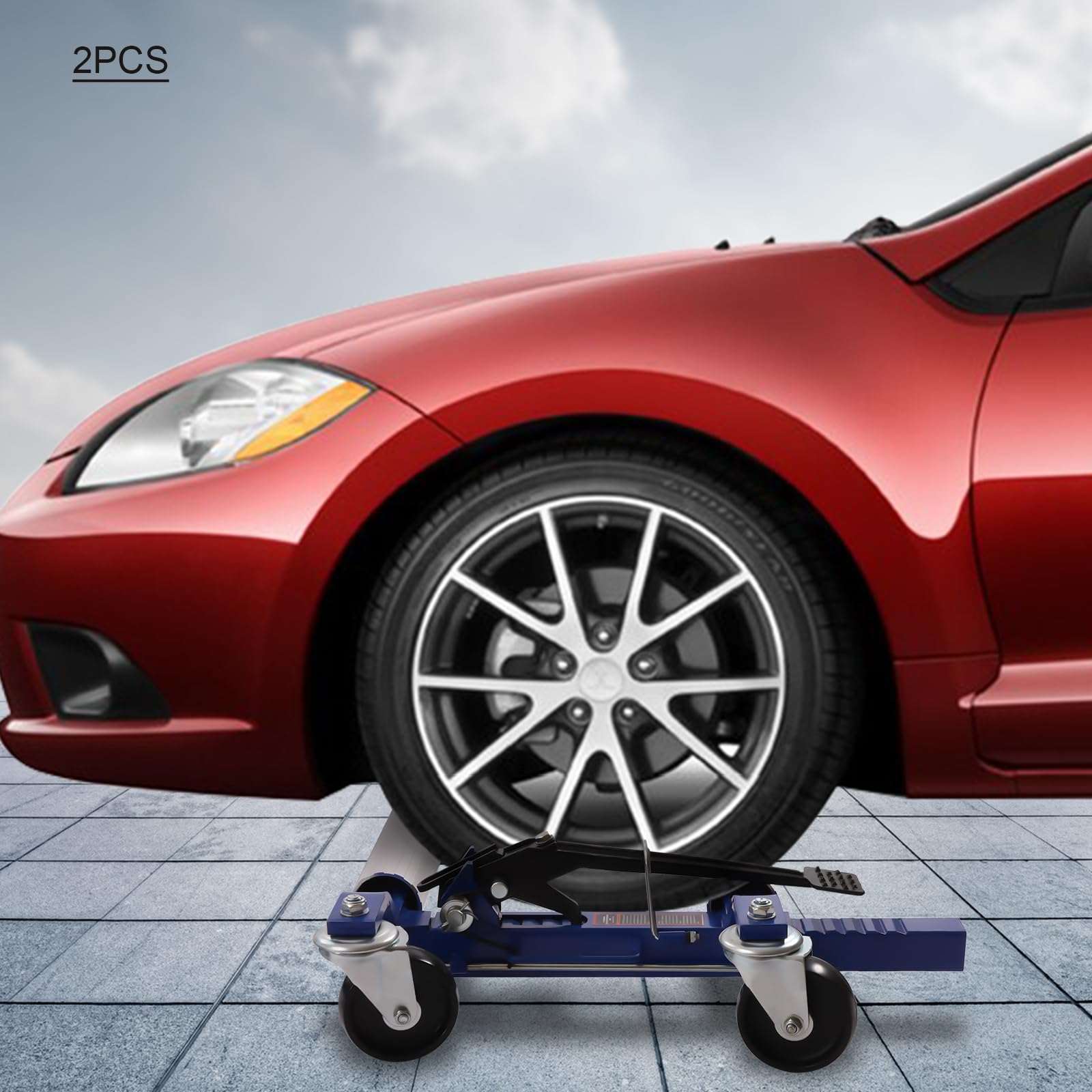 Heavy Duty Car Wheel Dolly Skates - 1300 lbs Capacity Vehicle Positioning Jack with Ratcheting Foot Pedal for Car, Truck, RV & Trailer (Set of 2) - Perfect for Garage Repairs, Tire Changes & Auto Maintenance