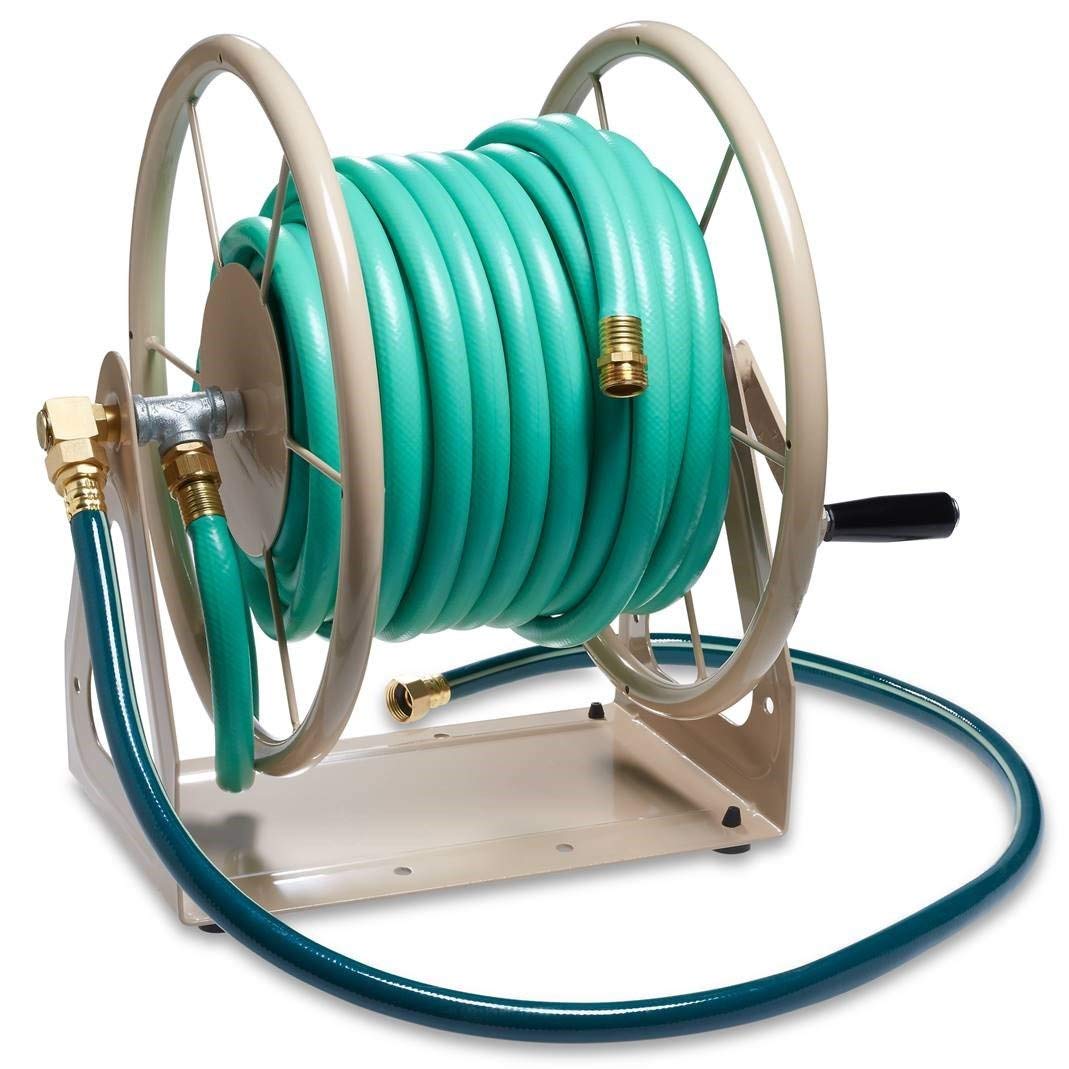 Steel Garden Hose Reel Wall/Floor Mount - Liberty Tan Poly for Outdoor Watering