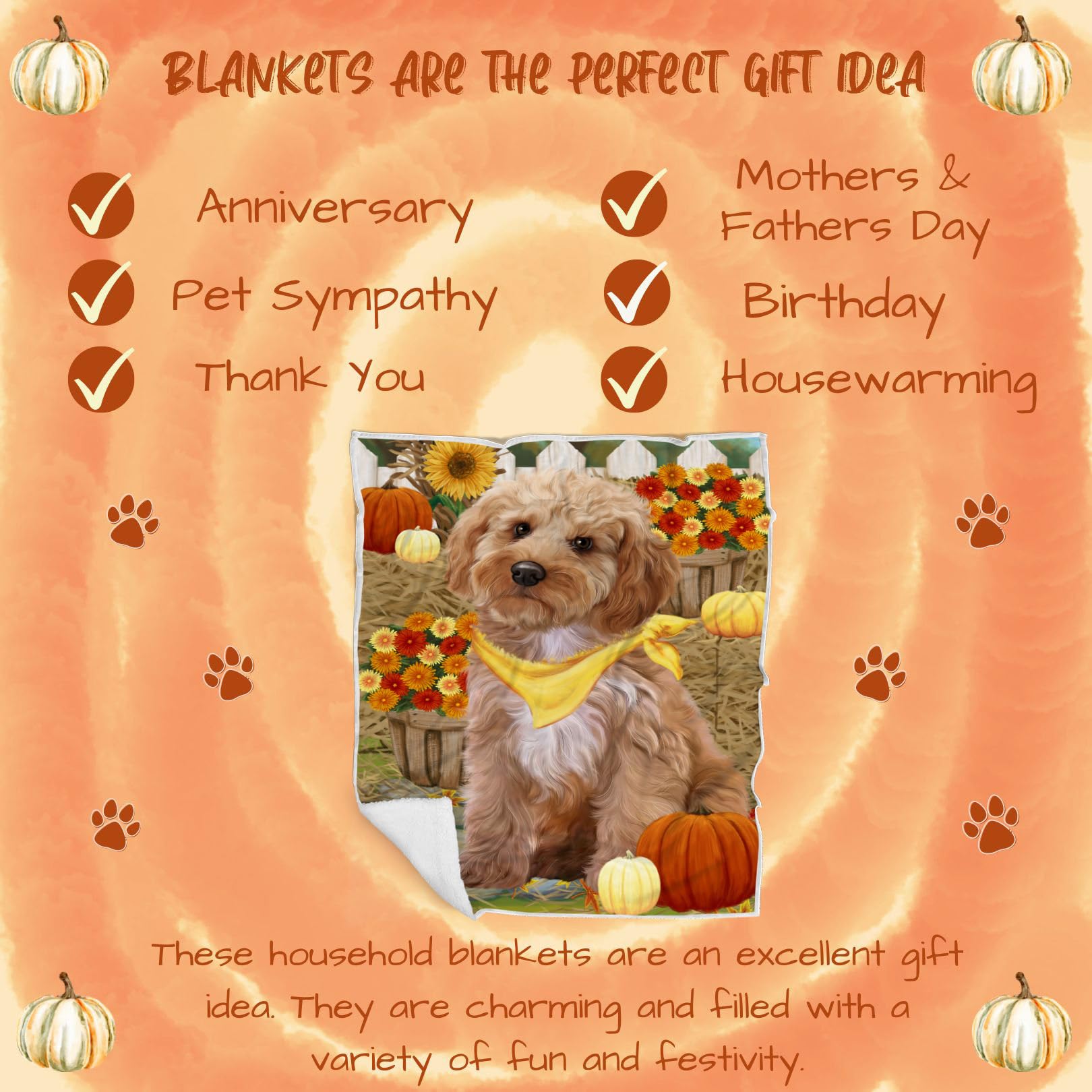 Cozy Fall Cockapoo Dog Blanket - Lightweight Soft Woven Throw for Autumn - Durable Animal Print Blanket 50x60 for Sofa, Couch & Bed - Perfect for Pet Lovers, Home Decor & Seasonal Gifting BLNKT52806