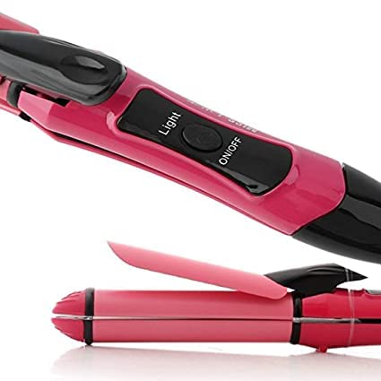 2 in 1 Ceramic Hair Straightener & Curling Iron for Women - Professional Styling Tool for Straight & Wavy Hair at Home or Travel