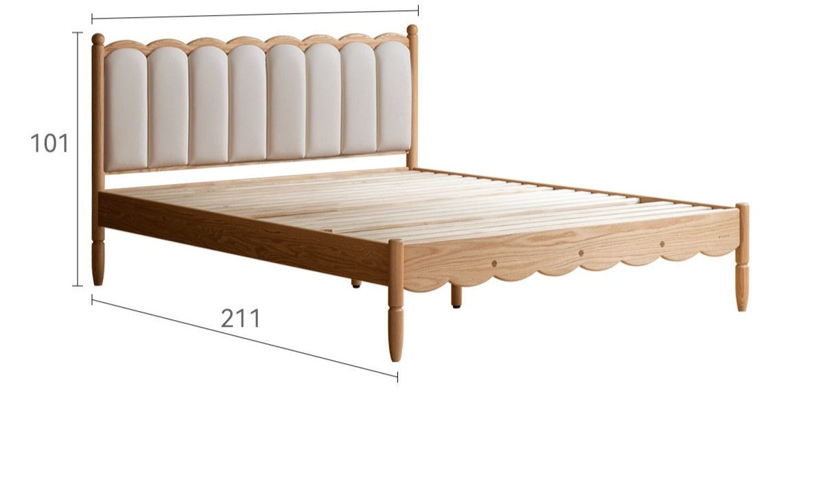 Premium Oak Solid Wood Kids Upholstered Bed with Soft Headboard - Milky White | Safe & Comfortable Toddler Bedroom Furniture for Boys & Girls | Perfect for Bedrooms, Daycare & Guest Rooms
