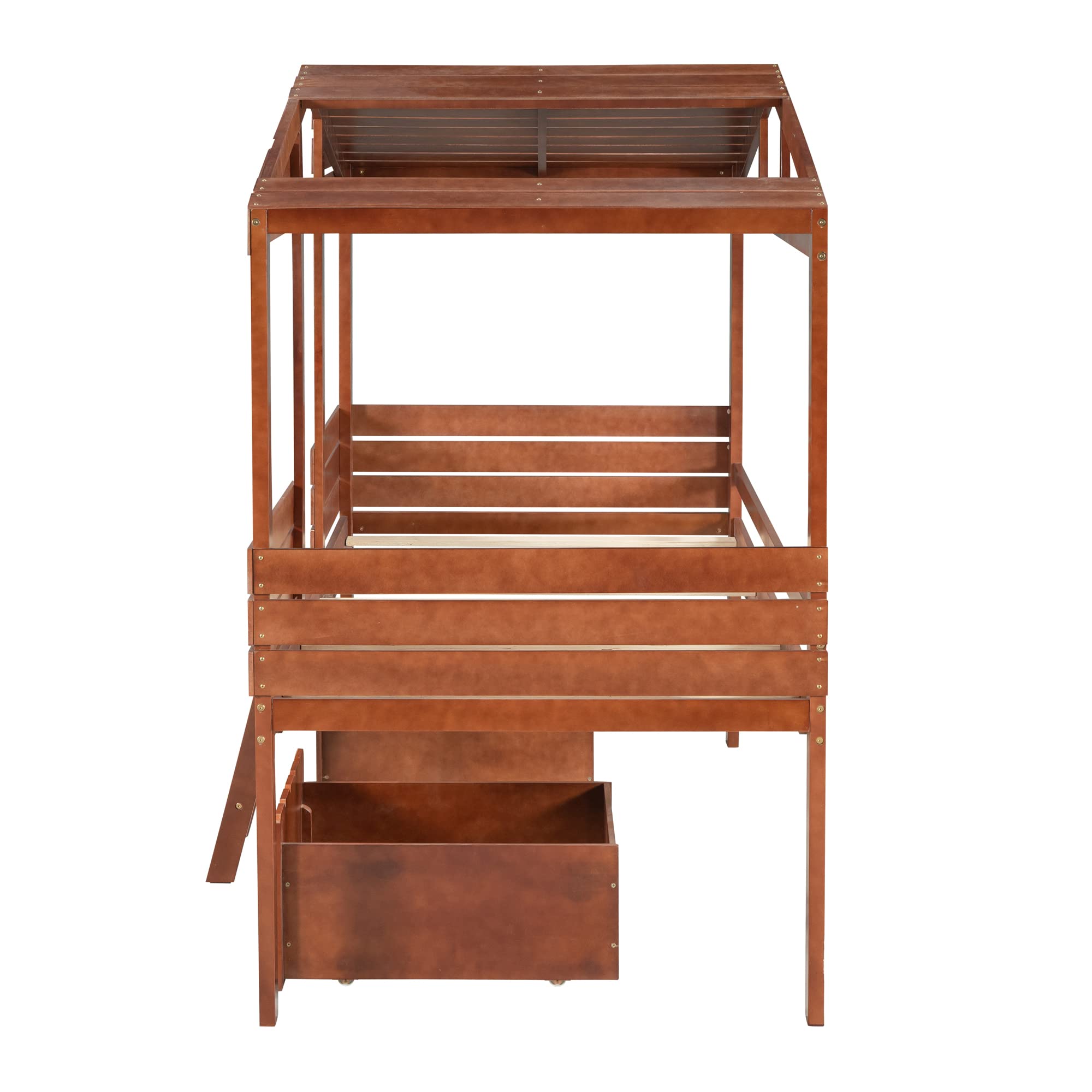 Softsea Twin House Loft Bed with Storage - Kids Play & Sleep Space