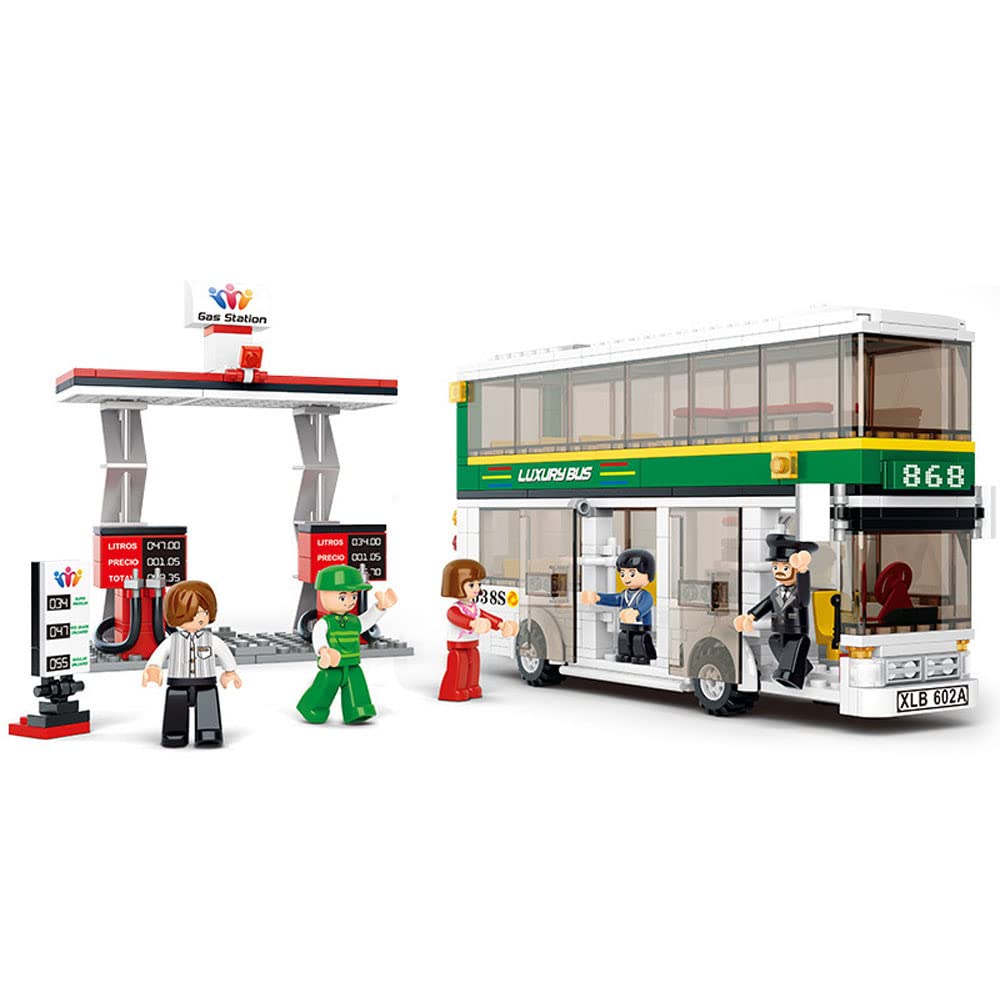 Double Decker Bus & Gas Station Building Block Set - 409PCS STEM Educational Toy for Kids Ages 6-12 | Creative Construction Bricks for Boys & Girls | Perfect for Role Play, Learning & Birthday Gifts | Great for Classroom STEM Activities & Family Bonding Time