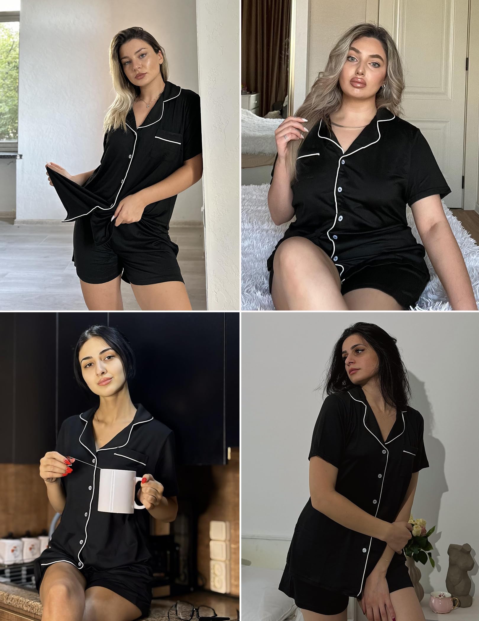Ekouaer Women's Soft Short Sleeve Pajama Set - 2 Piece Button Down Sleepwear & Lounge Outfit for Comfortable Nightwear, Relaxing at Home, and Gift Giving