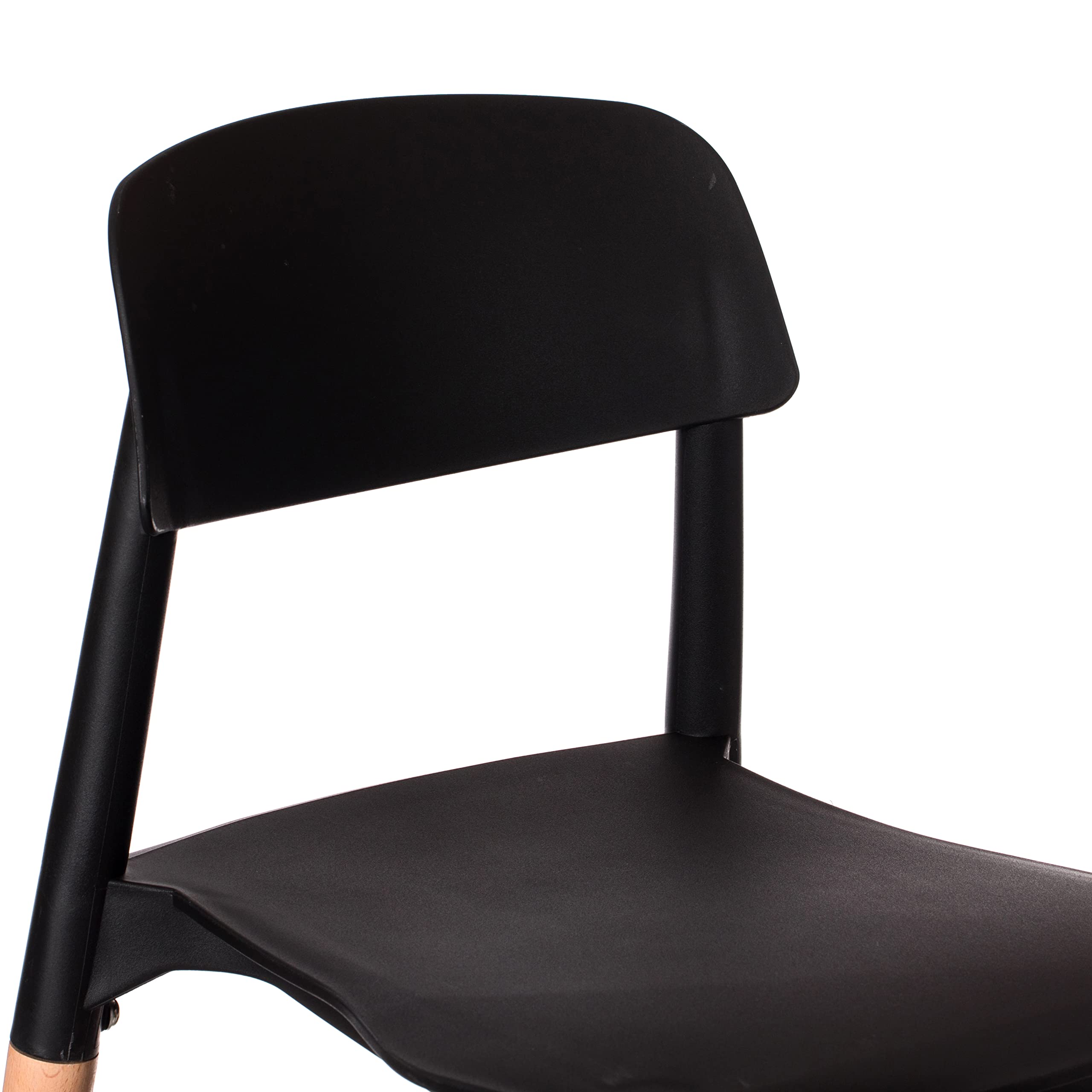 Fabulaxe Modern Plastic Dining Chairs with Beech Wood Legs - Set of 4 Black Open Back Kitchen Chairs for Dining Room, Restaurant, and Outdoor Patio Use