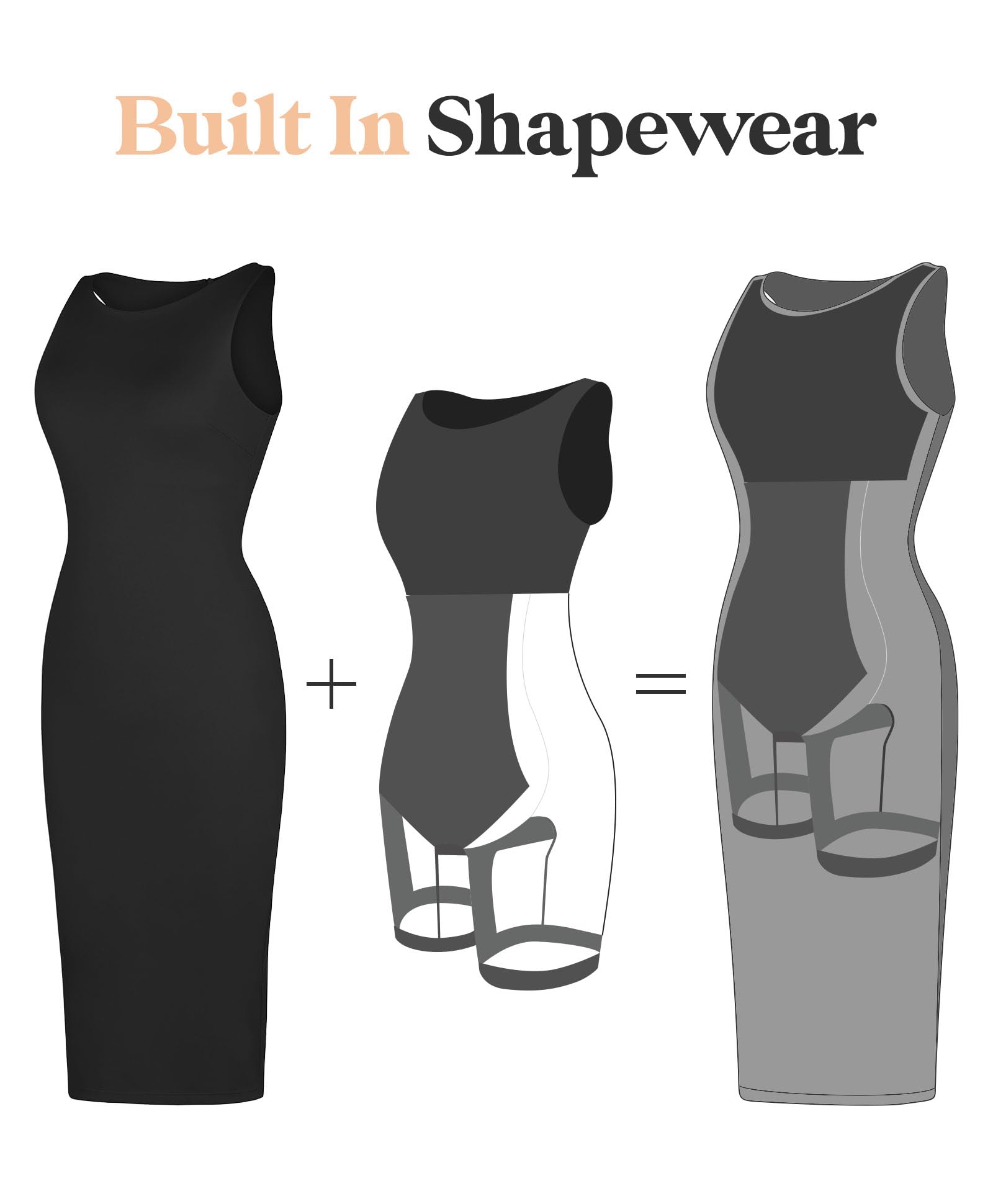 Popilush Shapewear Dress for Women - Tummy Control Midi Work Dress with Sleeveless Boat Neck | Office Elegant Pencil Dress for Professional & Formal Occasions
