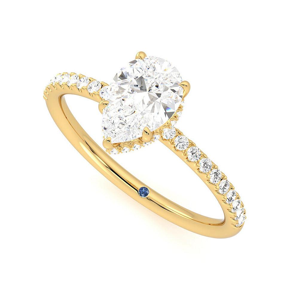 Pear Shaped Moissanite Engagement Ring with Hidden Halo & Anniversary Stone Accent - Elegant Wedding Proposal Jewelry for Brides & Anniversary Gifts