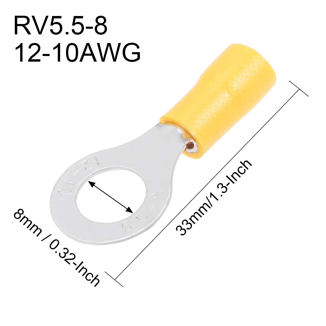 uxcell® RV5.5-8 Insulated Electrical Crimp Terminal Ring Spade Wire Connectors 50Pcs - AWG12-10 Gauge, High-Temperature Resistant for Automotive, Marine & Home Electrical Wiring Projects