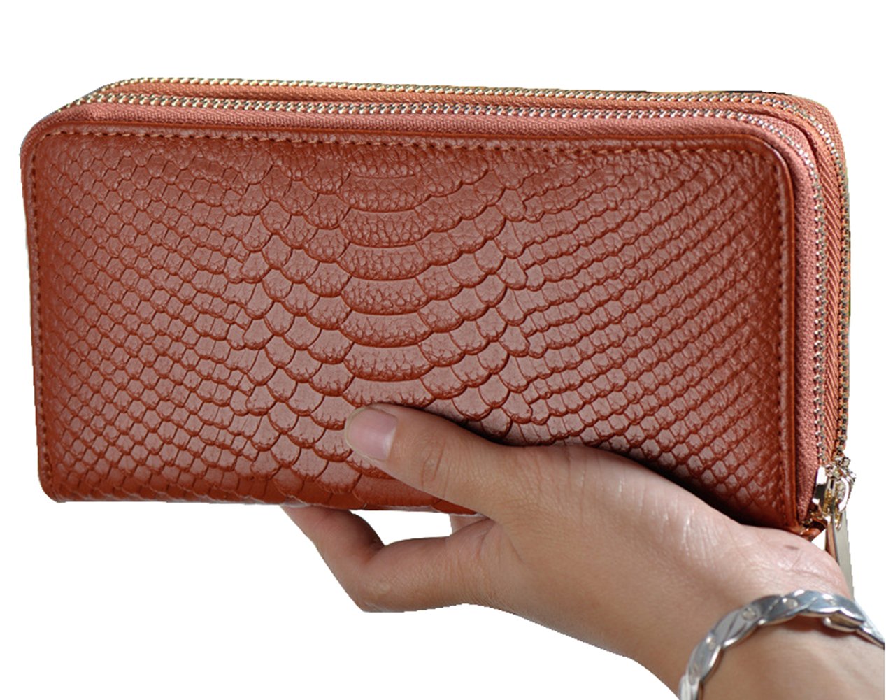 Stylish Leather Wristlet Clutch for Women - Large Capacity Handbag Wallet (7.5x3.7x1.6