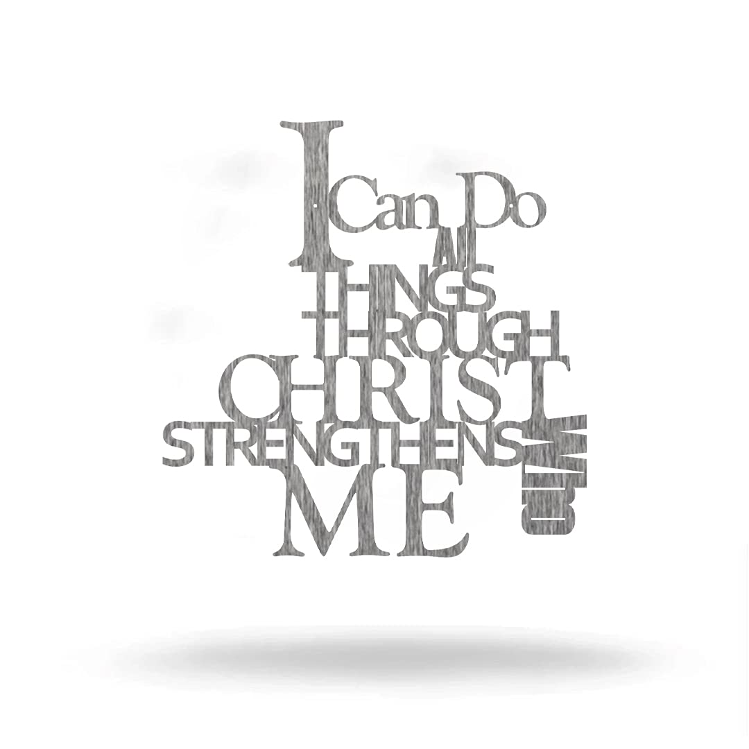 I Can Do All Things - Christian Wall Art - Steel Roots Decor - Polished Charcoal Finish - Inspirational Home & Office Decor for Faith-Based Spaces