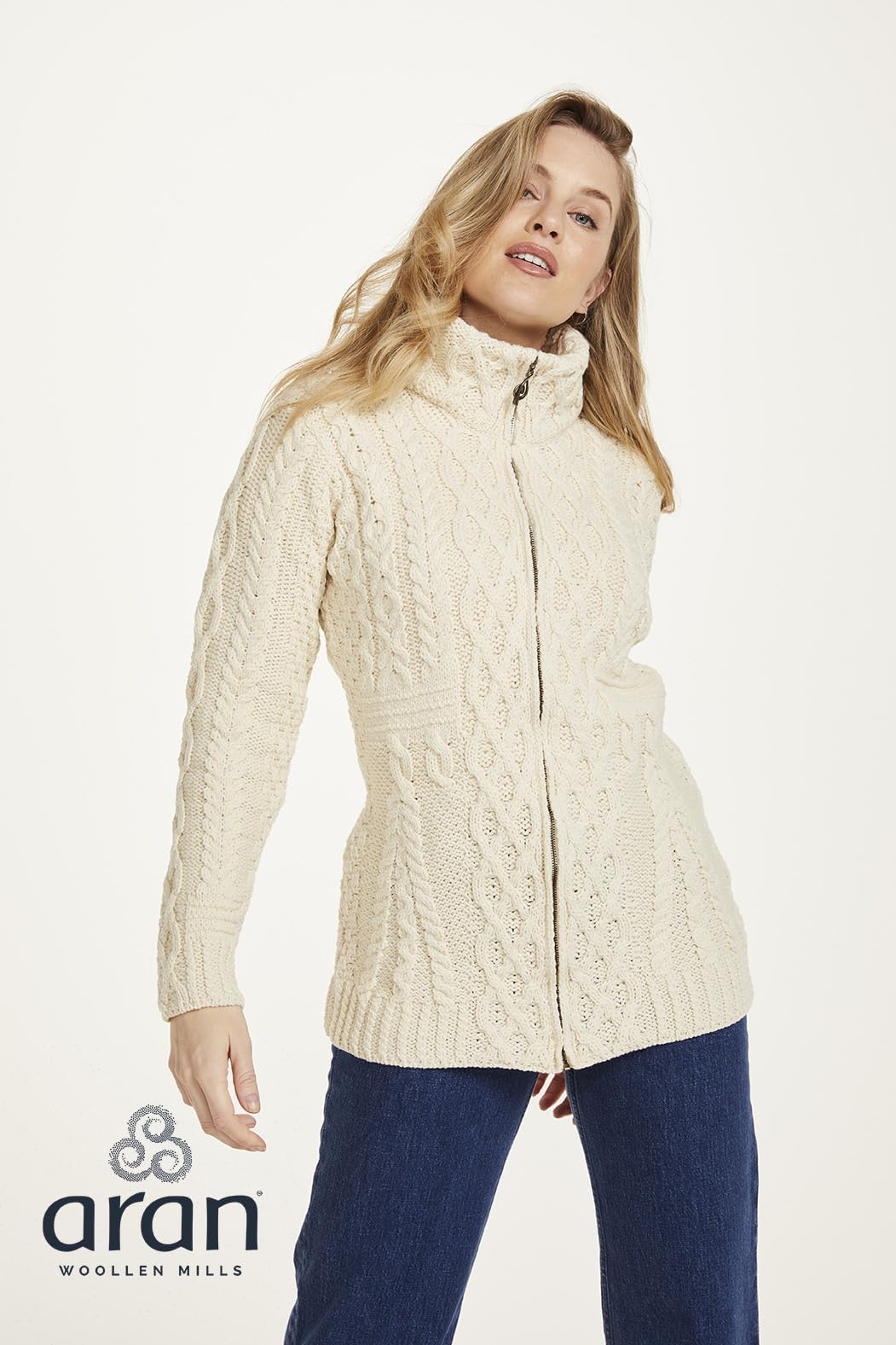 Women's Irish Wool Cardigan with Zipper - Cozy & Stylish Knit Sweater for Fall & Winter Fashion, Perfect for Casual Outfits and Office Wear