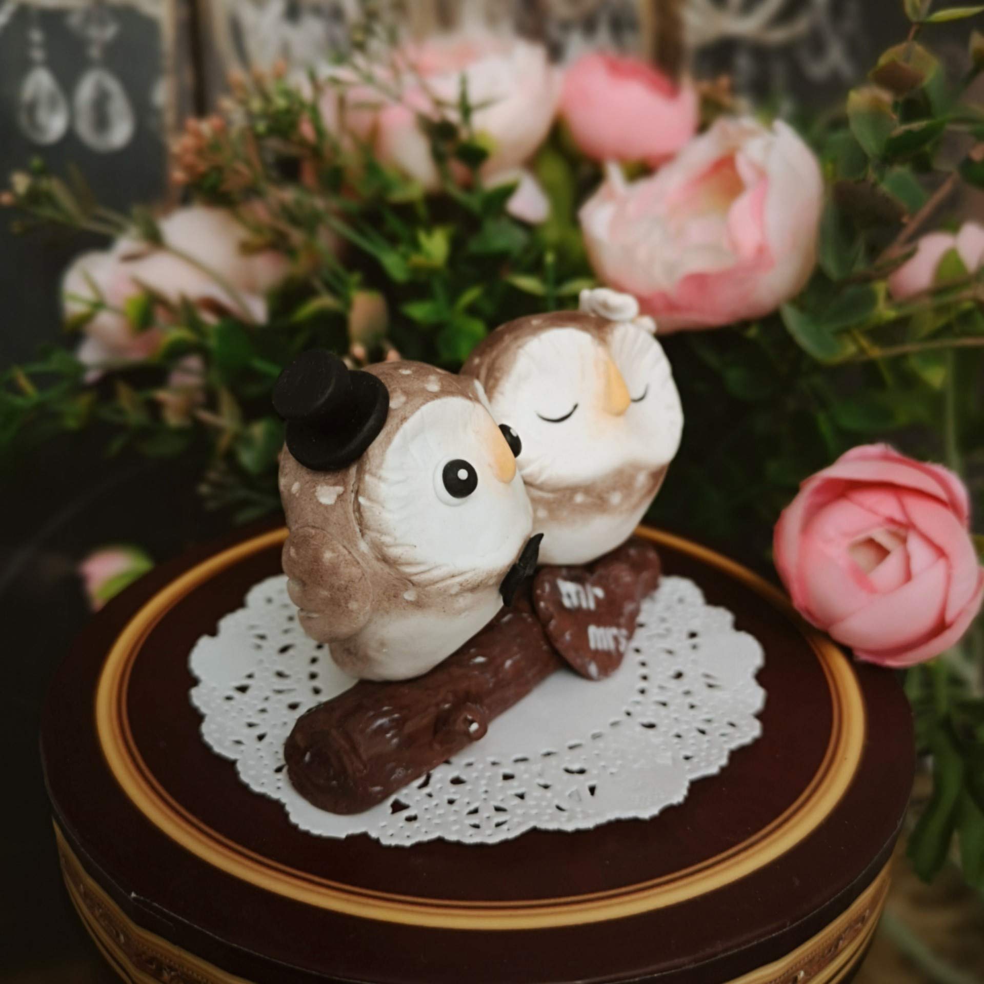 Handmade Owl Wedding Cake Topper - Romantic Love Bird Couple Figurine for Garden, Spring, Summer, Autumn & Winter Weddings 2025 | Perfect for Rustic, Boho, and Outdoor Wedding Decorations