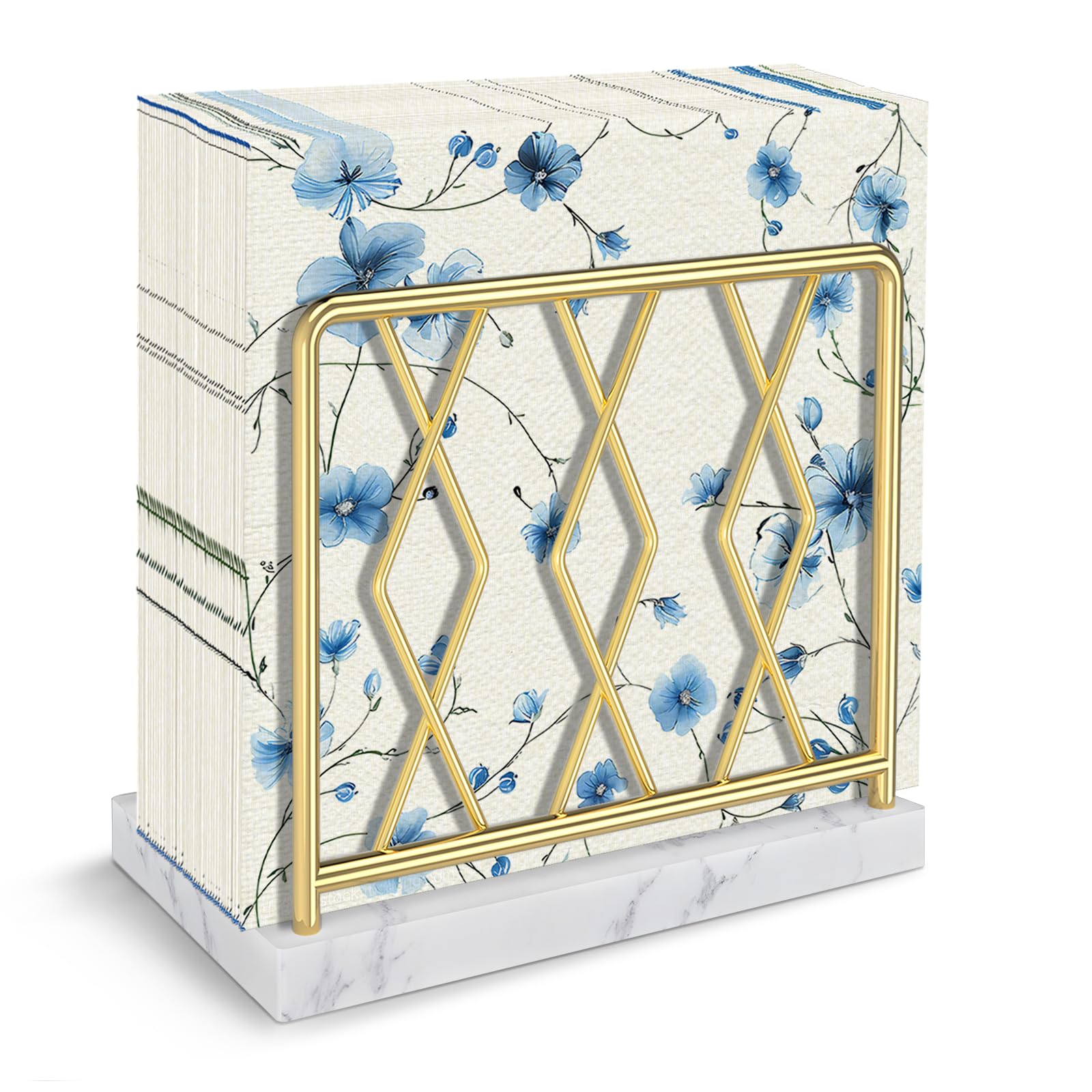 Elegant Marble Napkin Holder for Kitchen & Dining Table - Gold Metal Tissue Dispenser for Modern Home, Bar, Picnic & Cocktail Party Decor