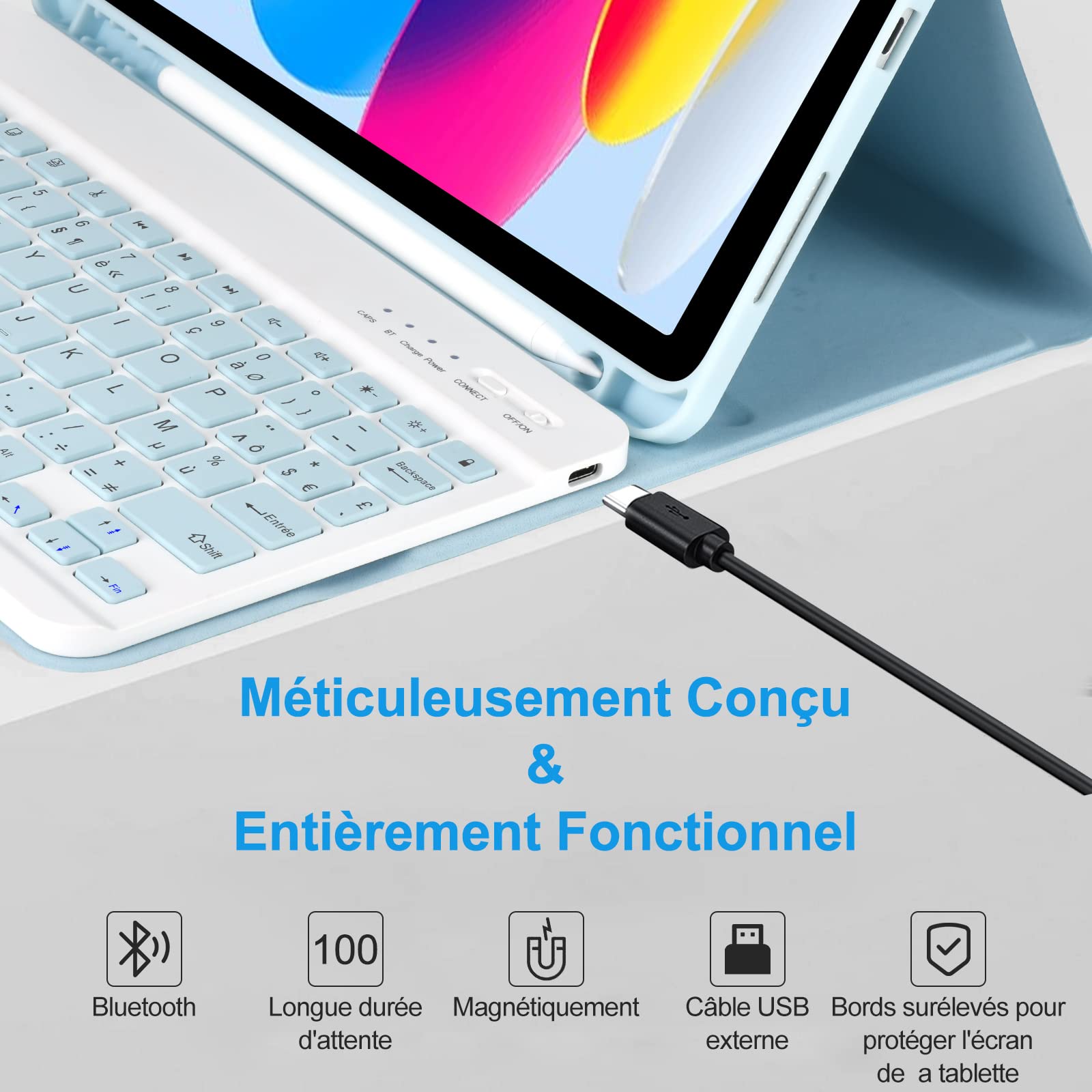 Magnetic Keyboard Case for iPad 10th/11th Gen (10.9-inch 2022/11-inch A16 2025) with Pencil Holder - AZERTY Layout French Keyboard Cover | Perfect for Work, Study & Travel