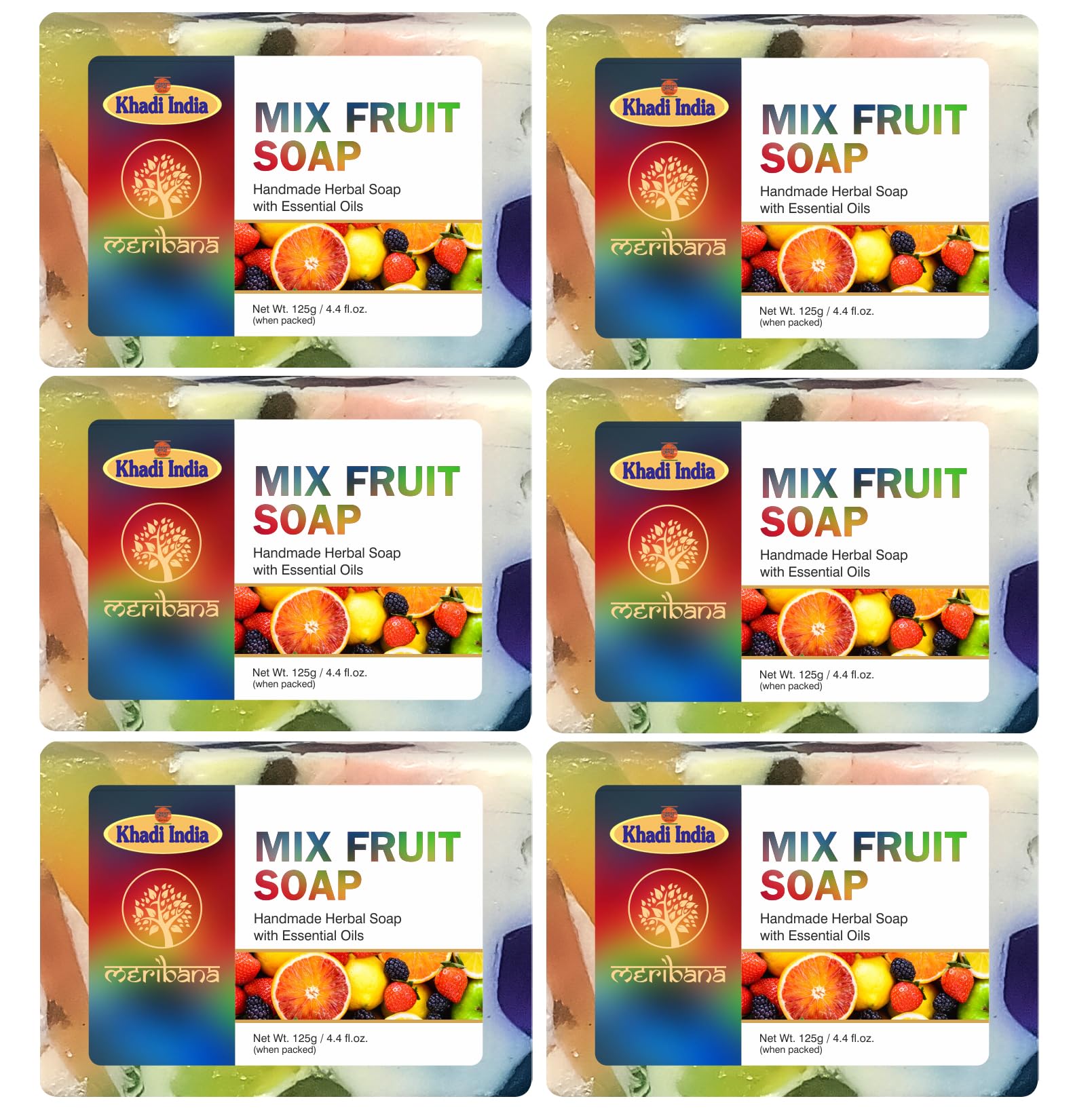 MeriBana Handmade Herbal Mix Fruit Soap Bars - 3 Pack (125g Each) | Natural Exfoliating & Moisturizing for Face & Body | Perfect for Sensitive Skin & Daily Skincare Routine