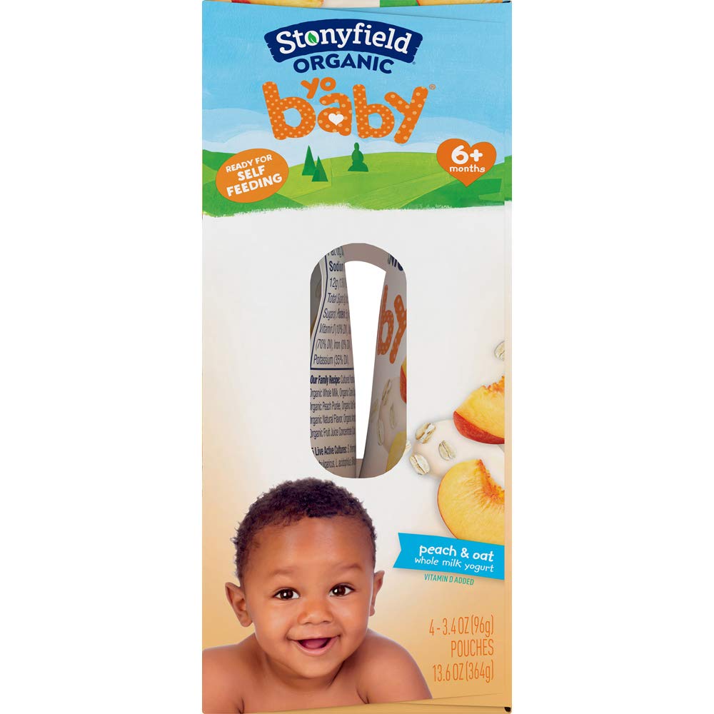 Organic YoBaby Whole Milk Peach & Oat Yogurt Pouches for Babies 6+ Months - 3.4 oz (4 Pack) | Healthy Snack for Toddlers | Perfect for On-the-Go, Daycare & Lunchboxes