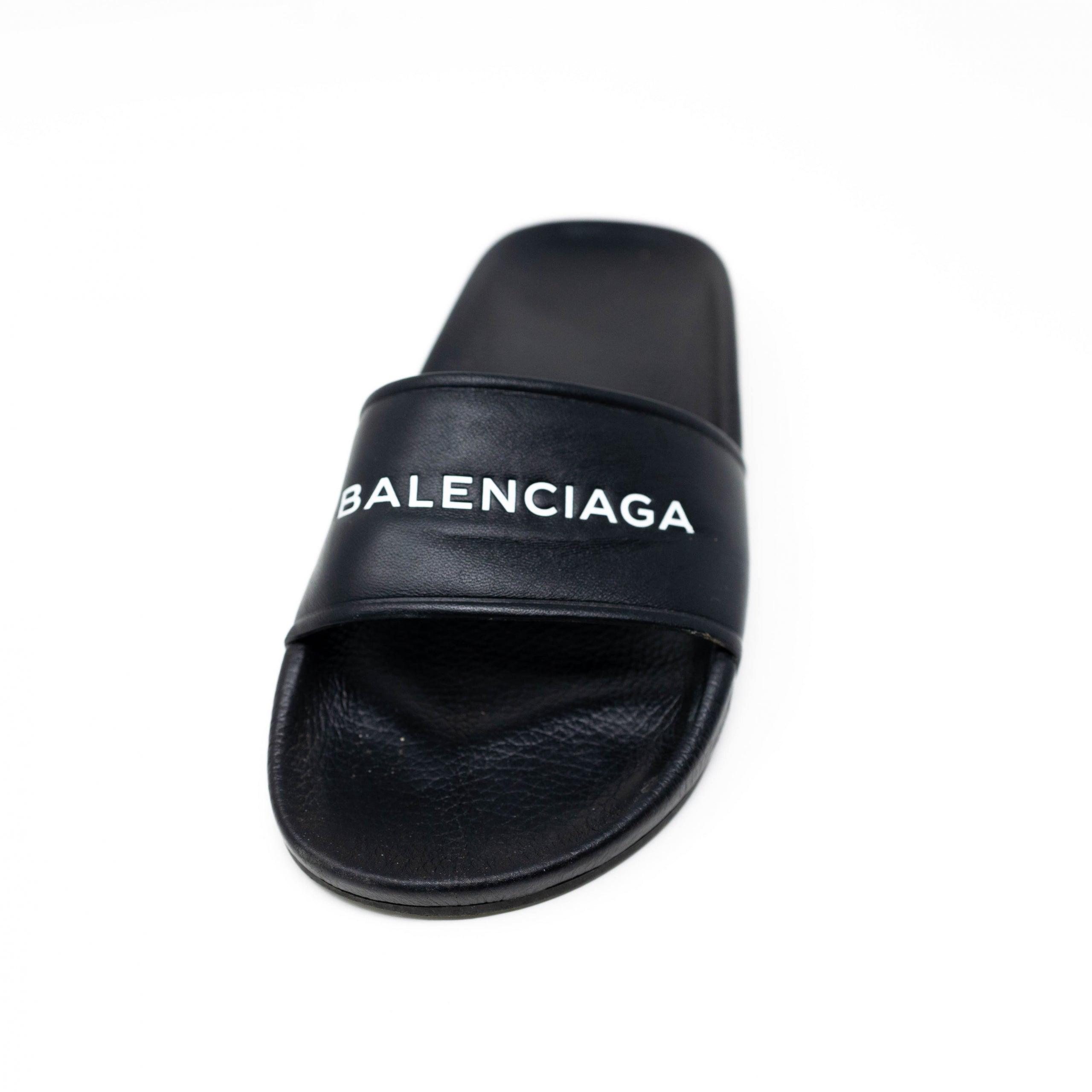 Balenciaga Black Logo Slides Size 36 - Comfortable Luxury Slides for Men & Women - Perfect for Beach, Pool, and Casual Wear