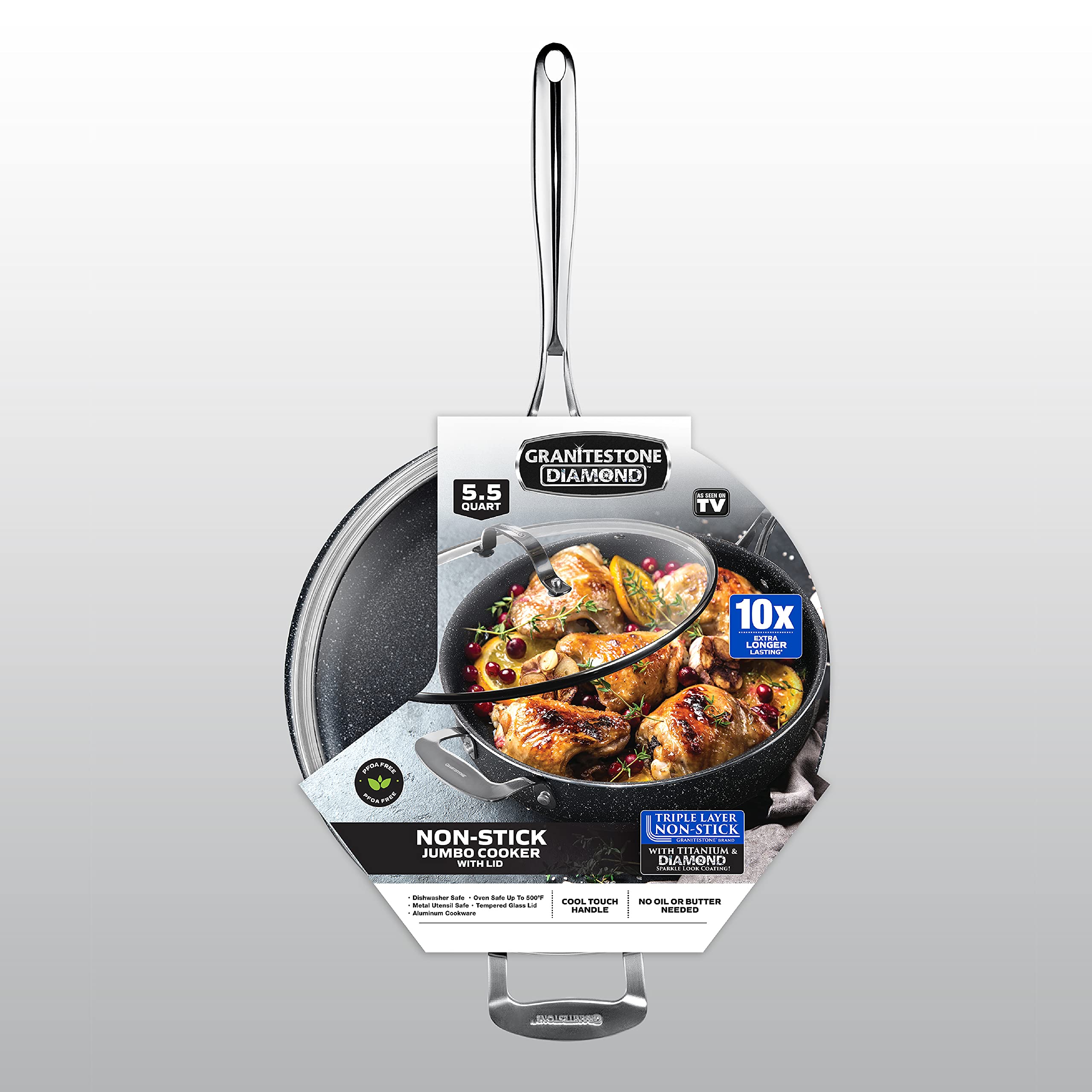 Granitestone 5.5 Quart Nonstick Sauté Pan with Lid - Oven Safe Deep Frying Skillet, Large Cookware for Stovetop & Dishwasher, PFOA Free - Perfect for Searing, Frying, Baking & Family Meals